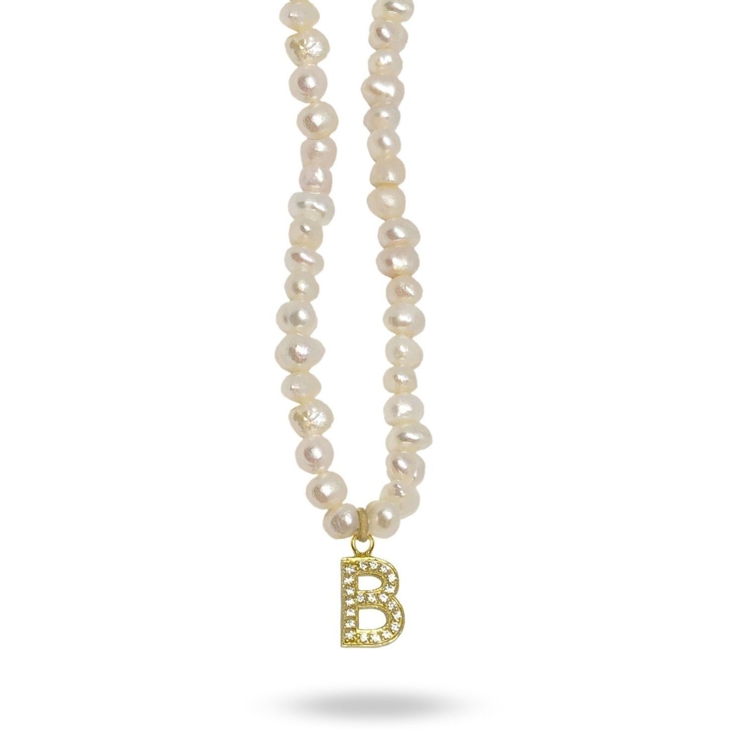 Mono Letter Pearl Necklace B