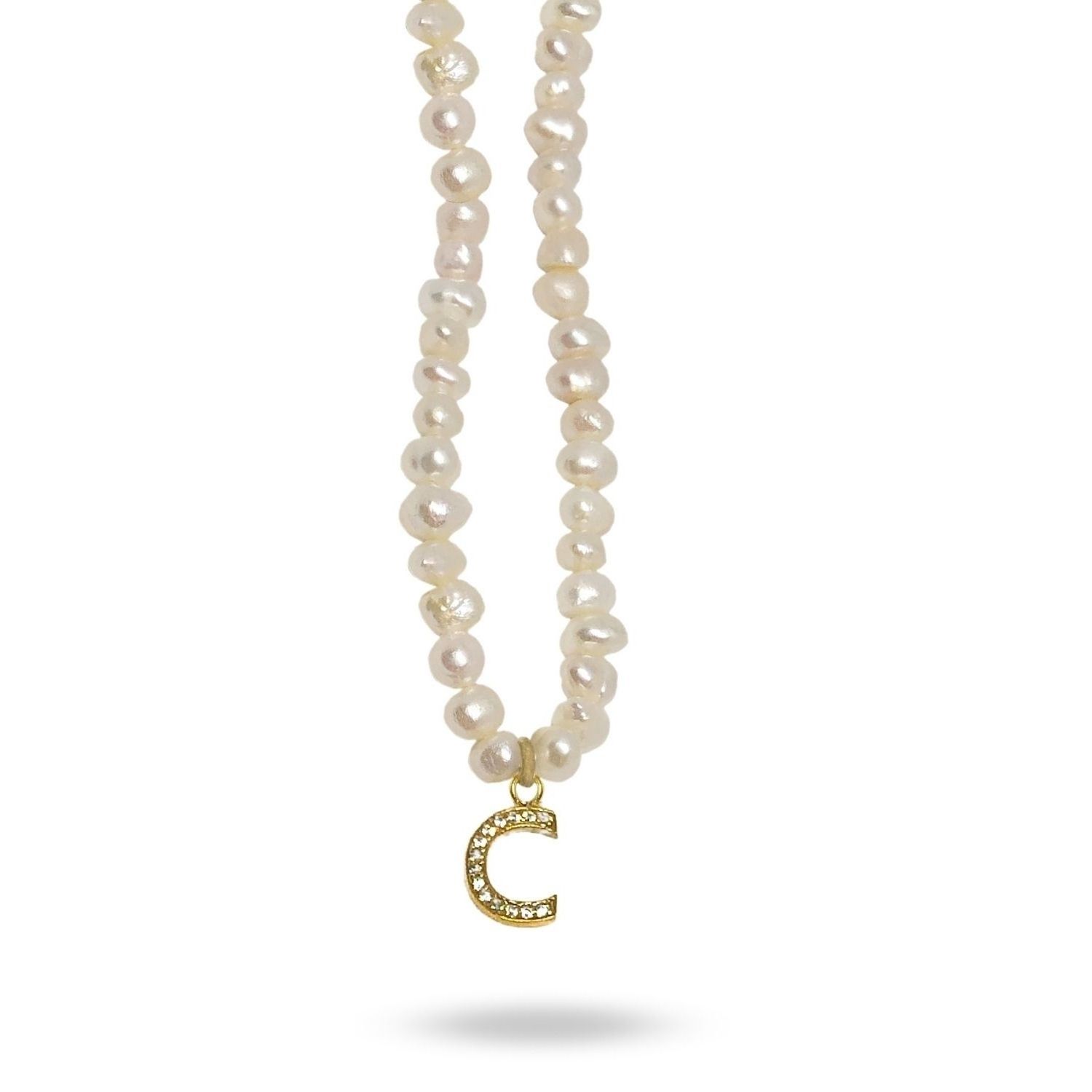 Mono Letter Pearl Necklace C