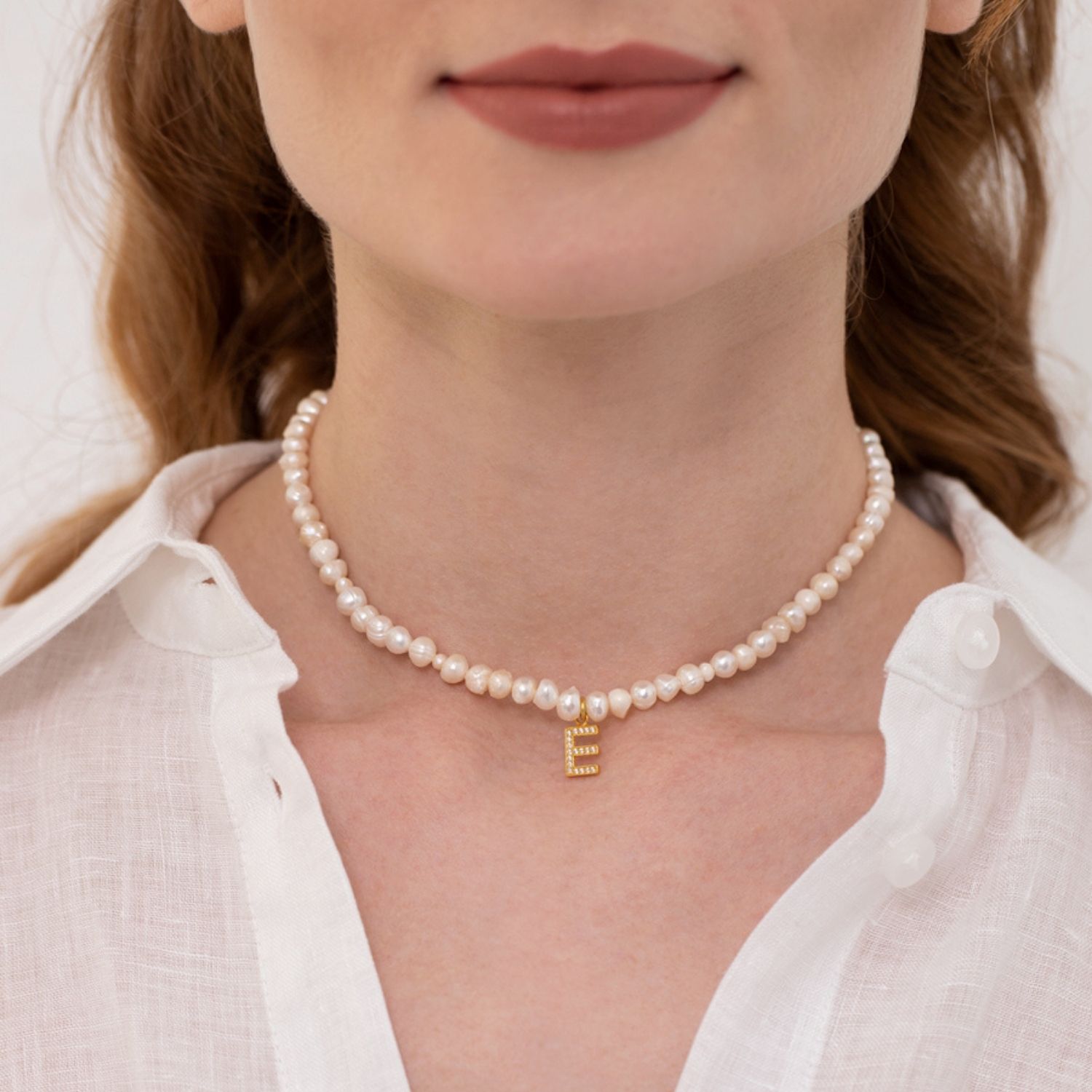 Mono Letter Pearl Necklace S