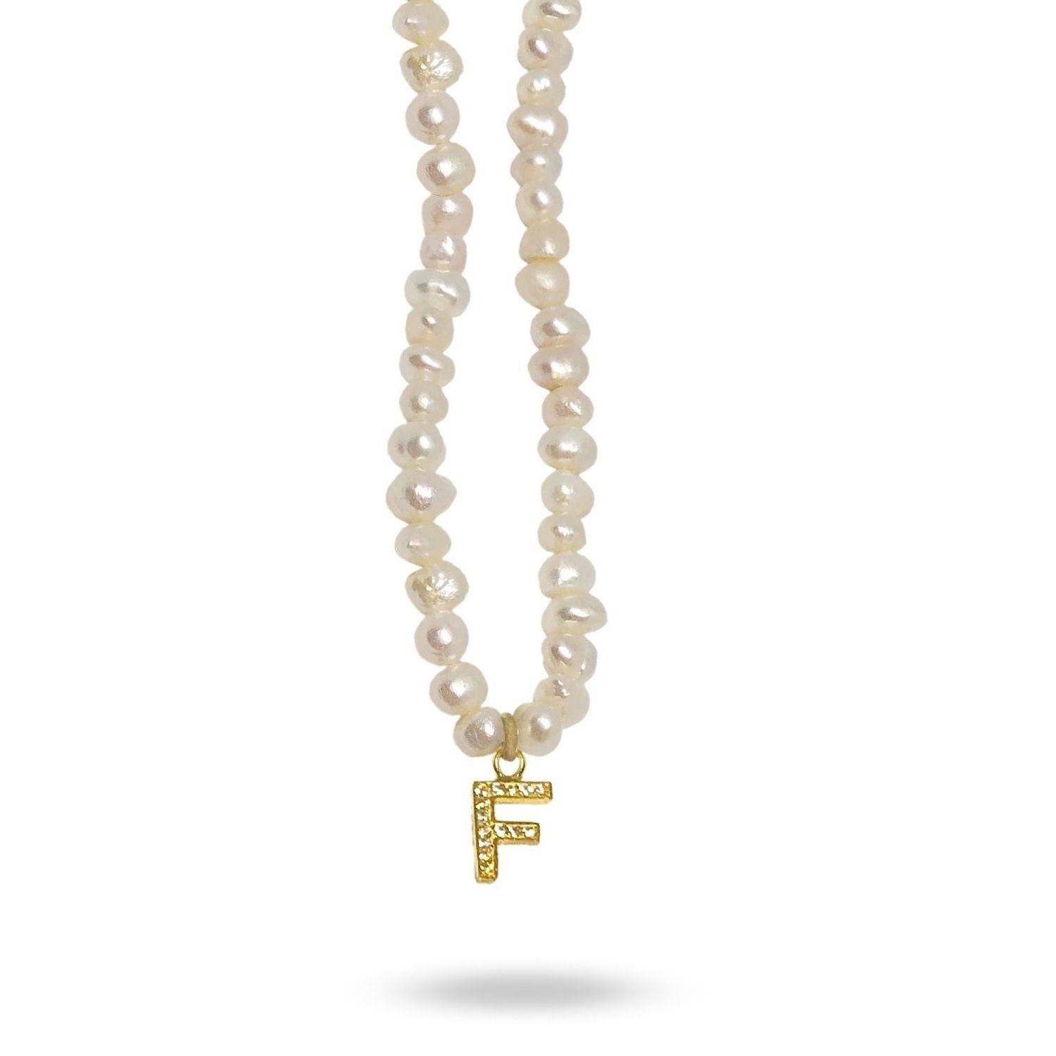 Mono Letter Pearl Necklace F