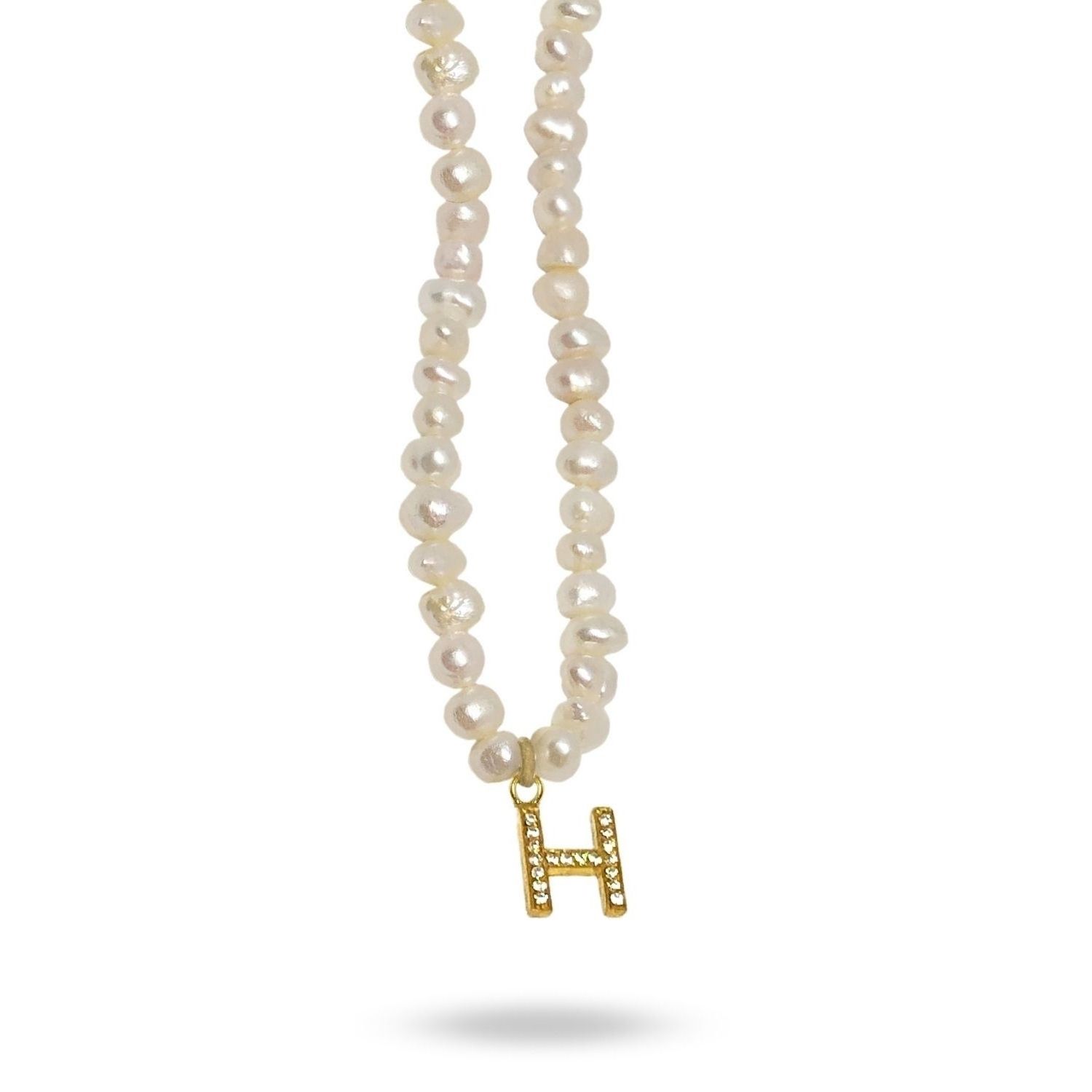 Mono Letter Pearl Necklace H