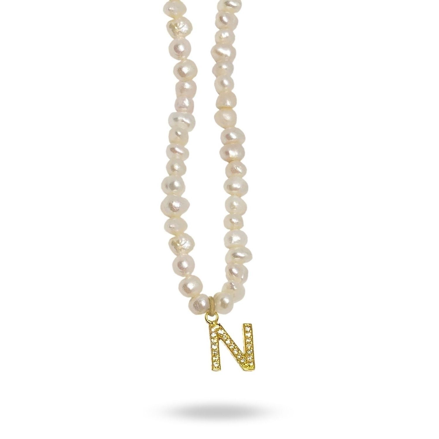 Mono Letter Pearl Necklace N