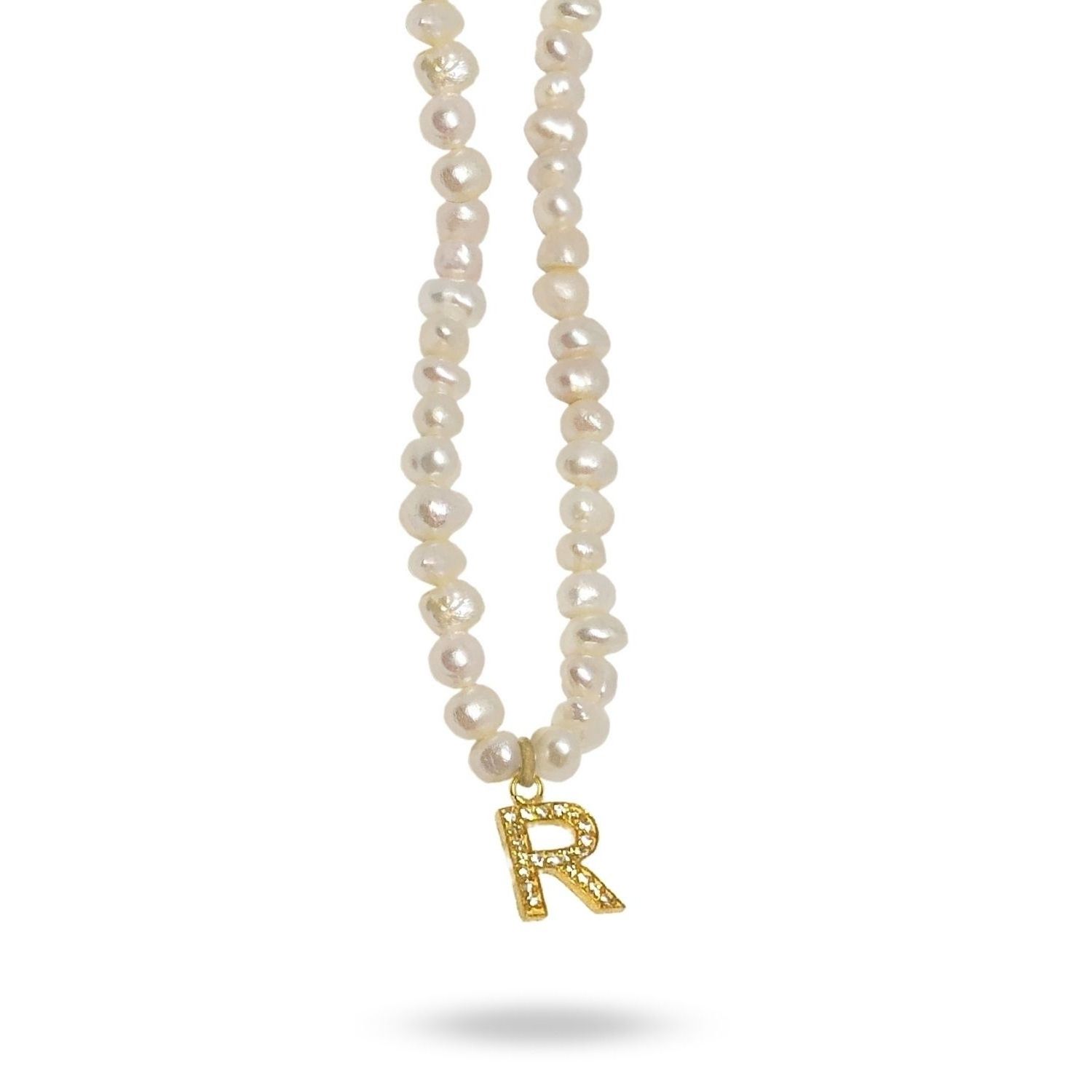 Mono Letter Pearl Necklace R