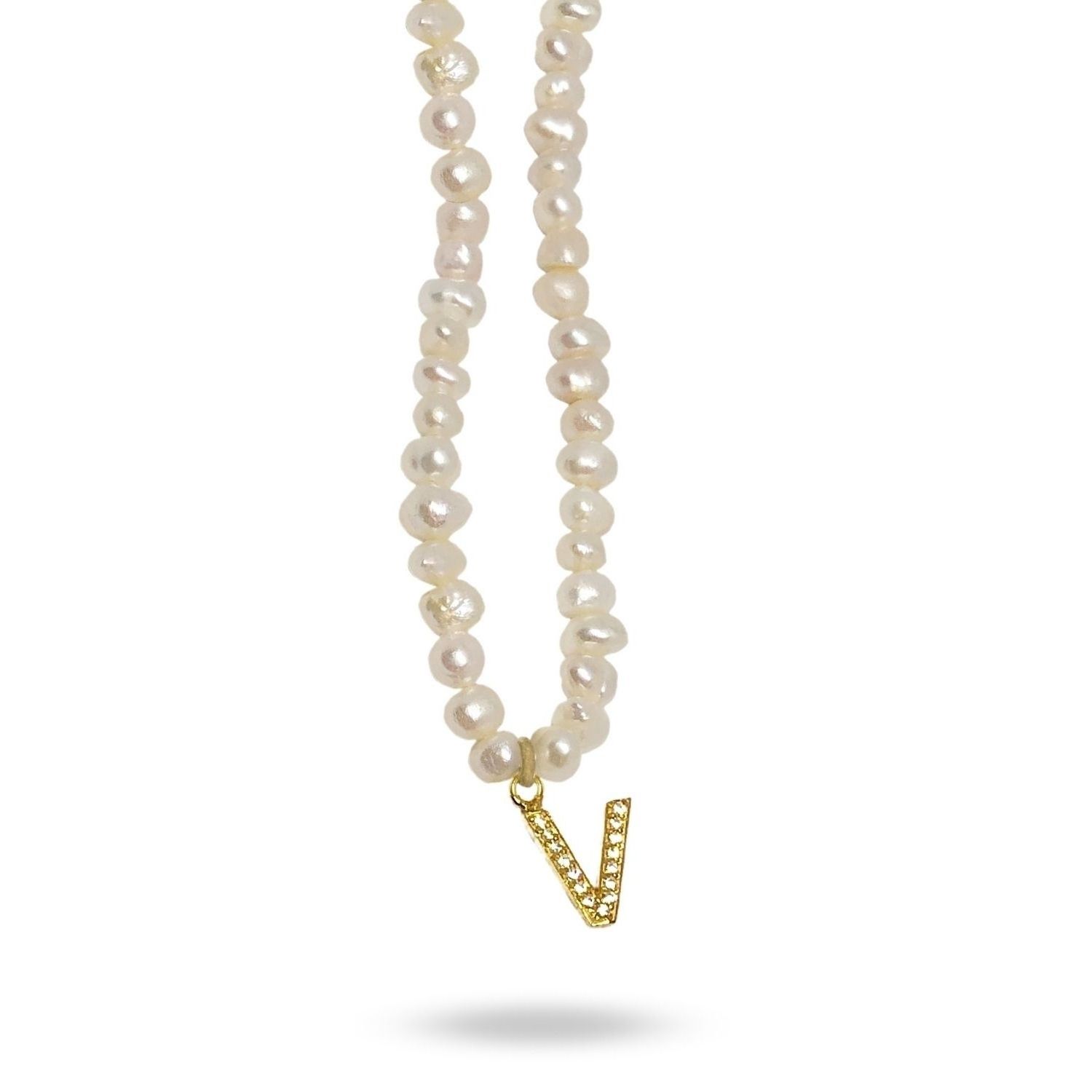 Mono Letter Pearl Necklace V
