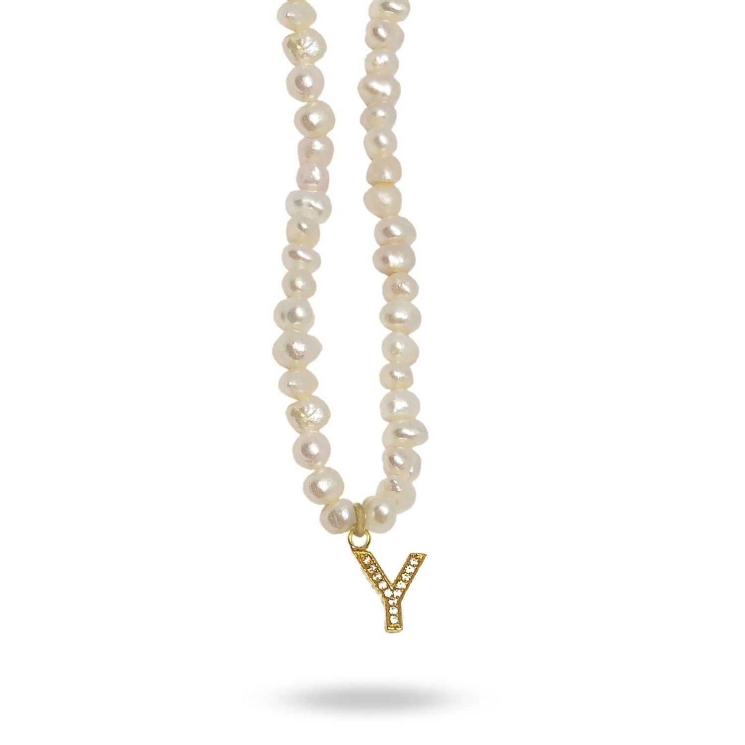 Mono Letter Pearl Necklace Y