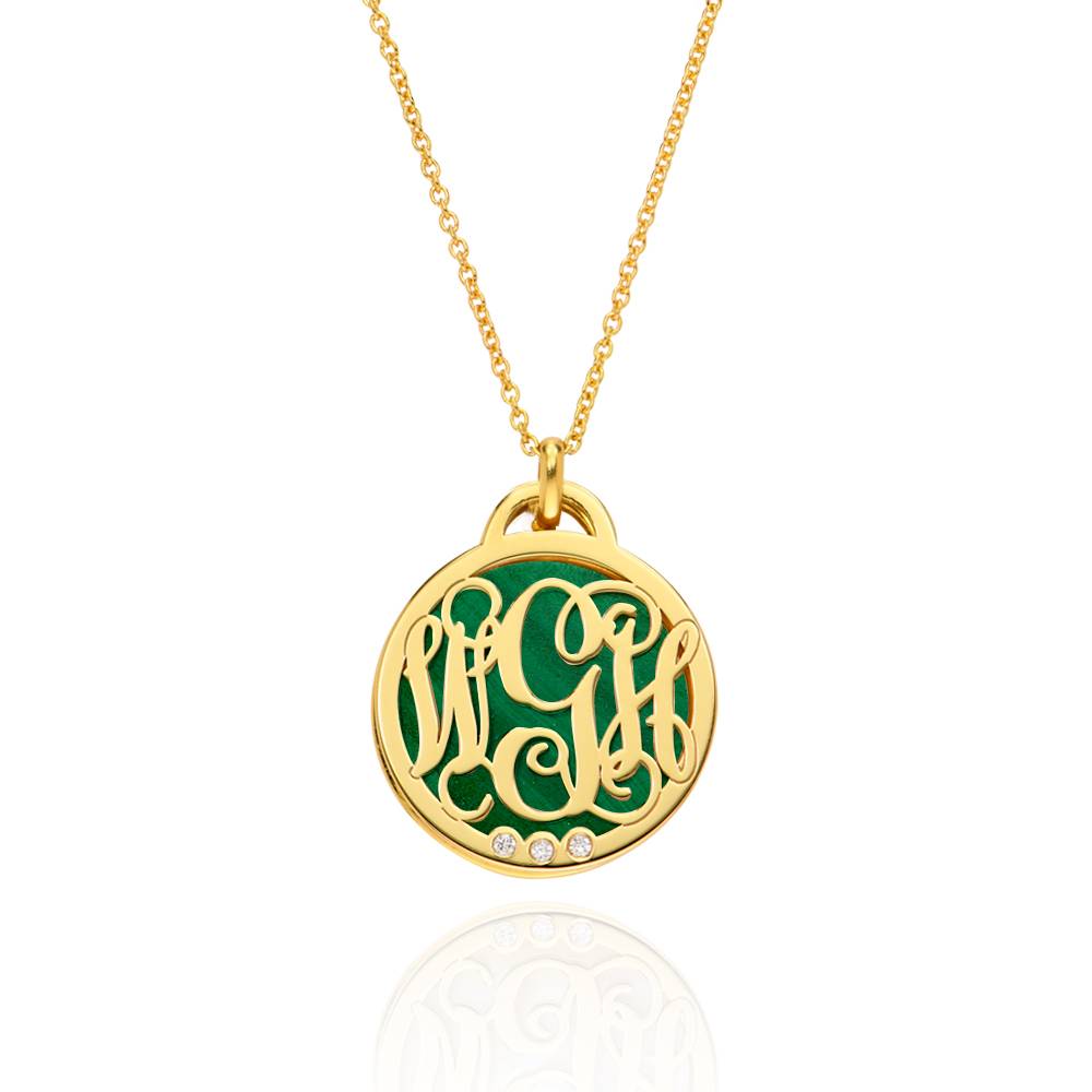 Monogram Initials Necklace with Semi-Precious Stone and Diamonds in 10K Yellow Gold