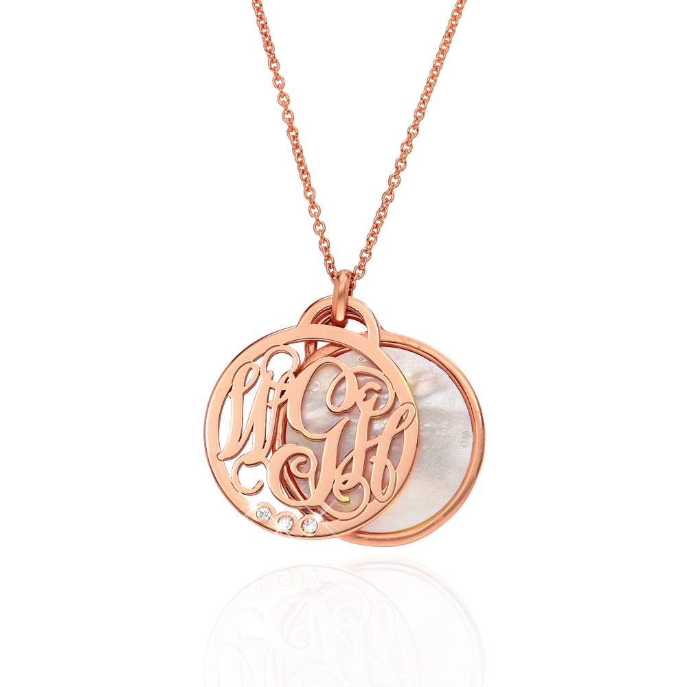 Monogram Initials Necklace with Semi-Precious Stone and Diamonds in 18K Rose Gold Vermeil