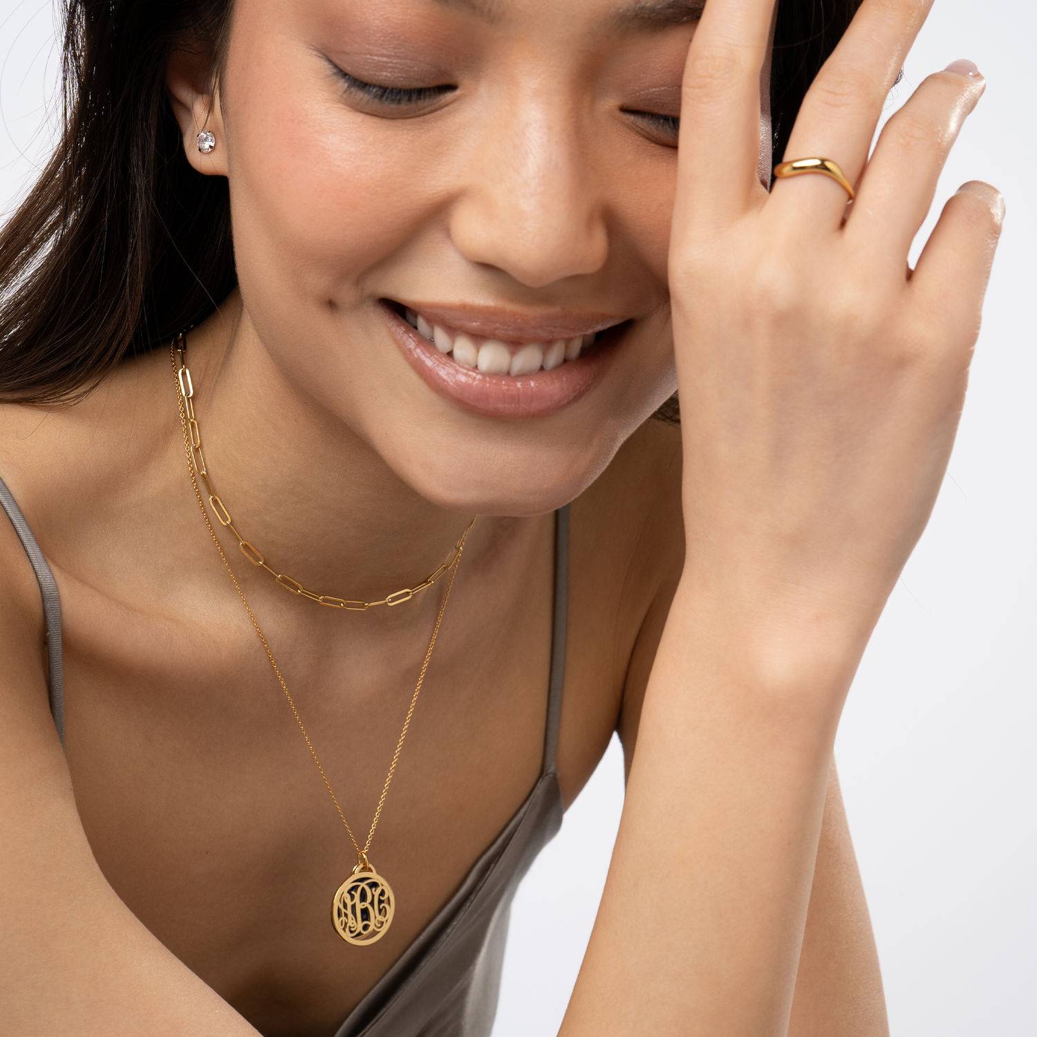 Monogram Initials Necklace with Semi Precious Stone in 10K Yellow Gold