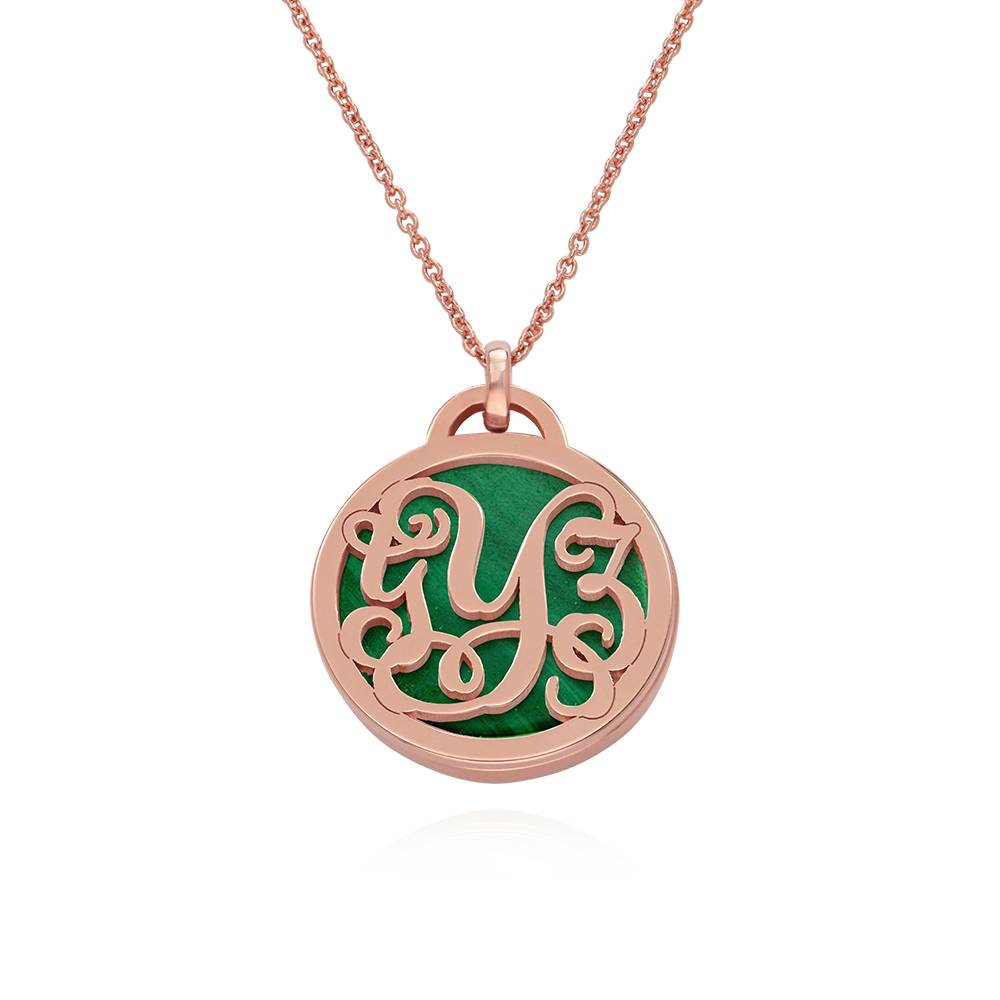 Monogram Initials Necklace with Semi Precious Stone in 18K Rose Gold Vermeil
