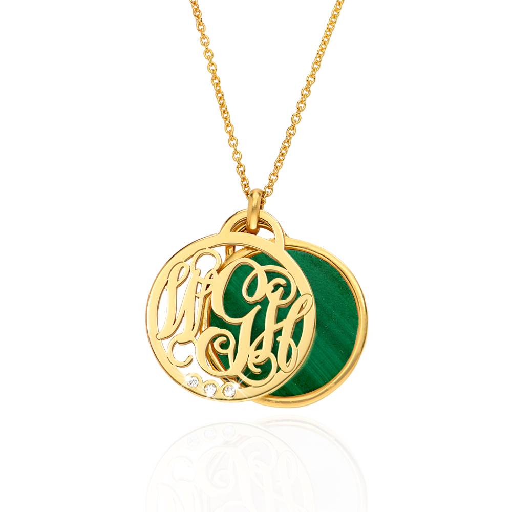 Monogram Necklace with Semi-Precious Stone and 0.01CT Diamonds in 18K Gold Plating