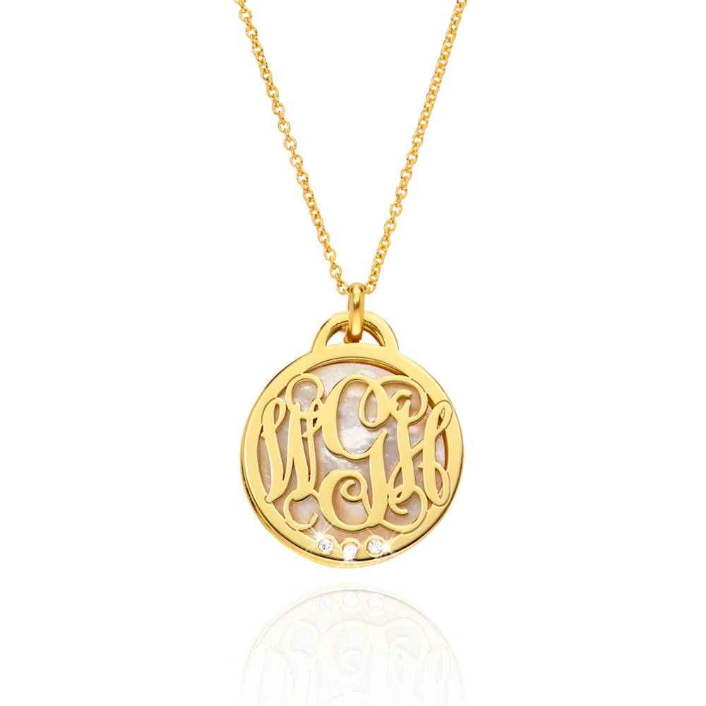 Monogram Necklace with Semi-Precious Stone and 0.01CT Diamonds in 18K Gold Vermeil