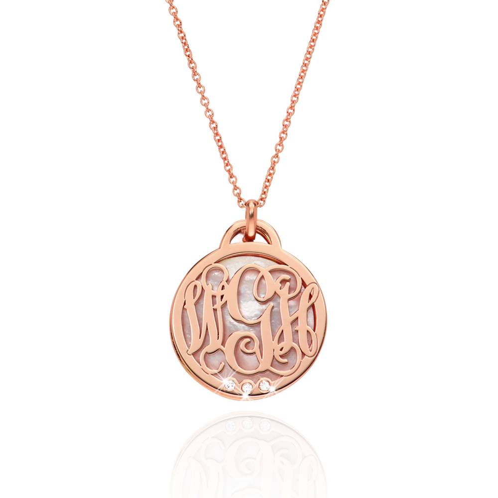 Monogram Necklace with Semi-Precious Stone and 0.01CT Diamonds in 18K Rose Gold Plating