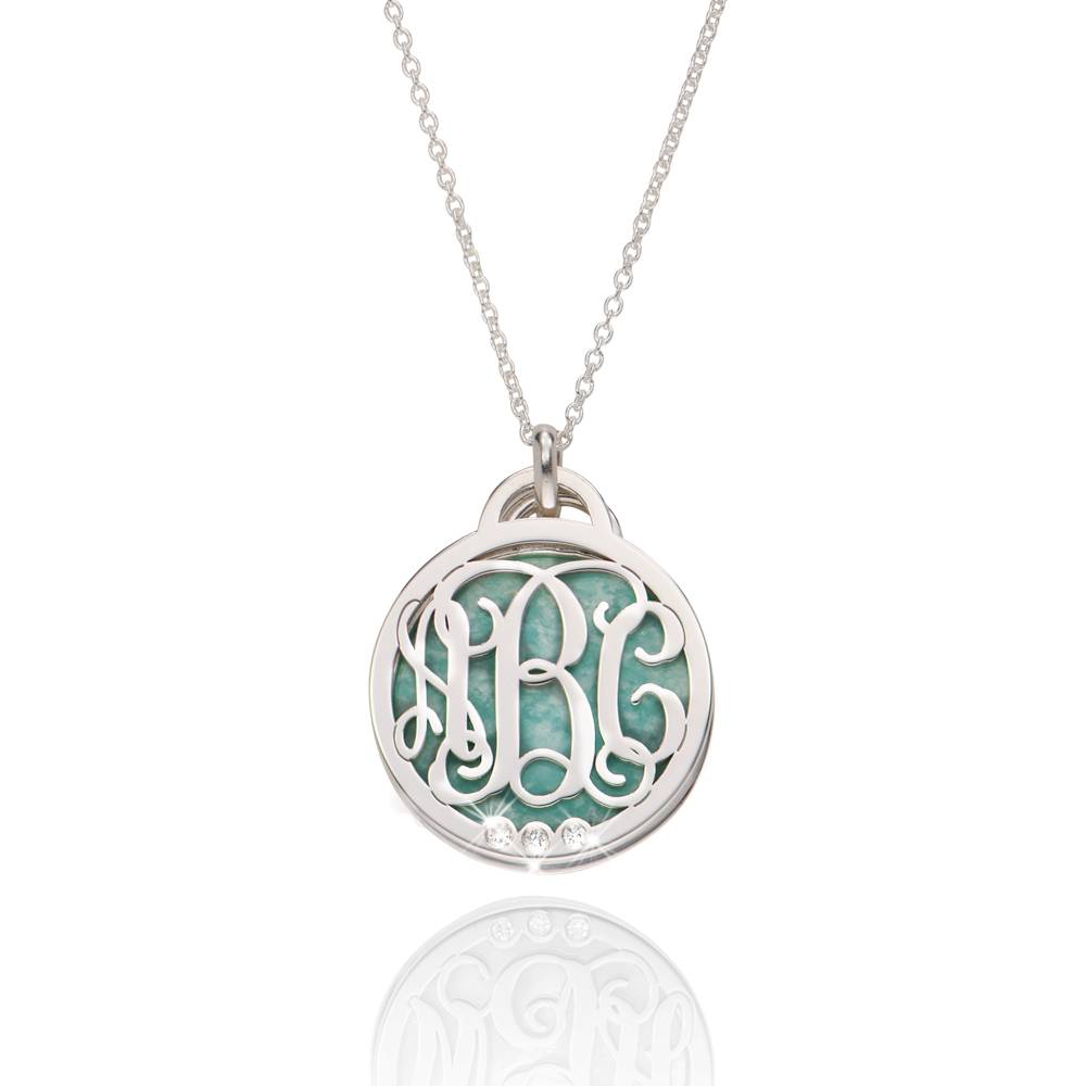 Monogram Necklace with Semi-Precious Stone and 0.01CT Diamonds in Sterling Silver