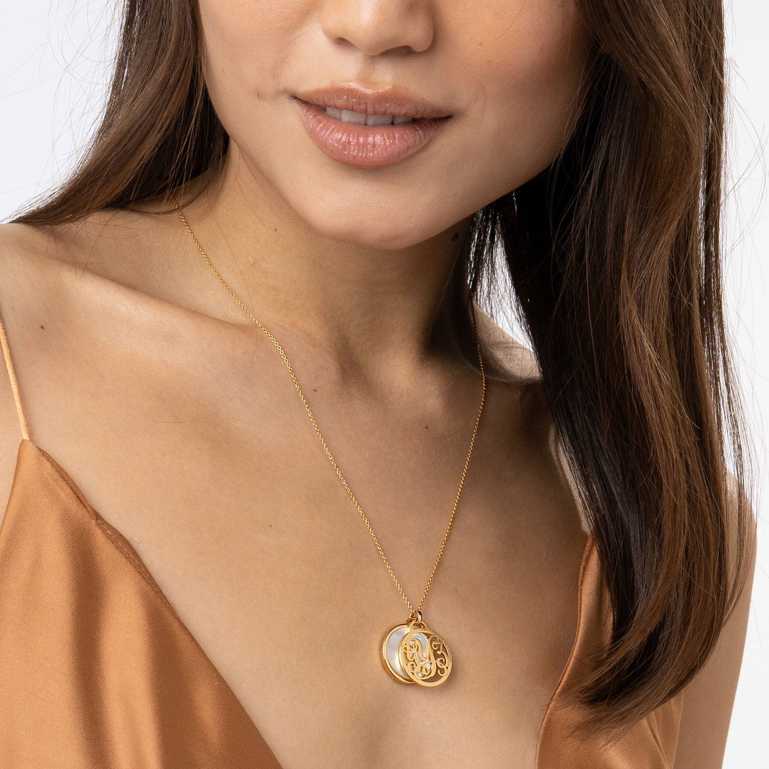 Monogram Necklace With Semi-Precious Stone in 18K Gold Plating