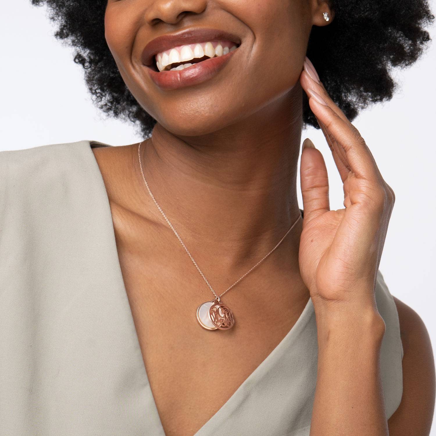 Monogram Initials Necklace with Semi Precious Stone in 18K Rose Gold Vermeil