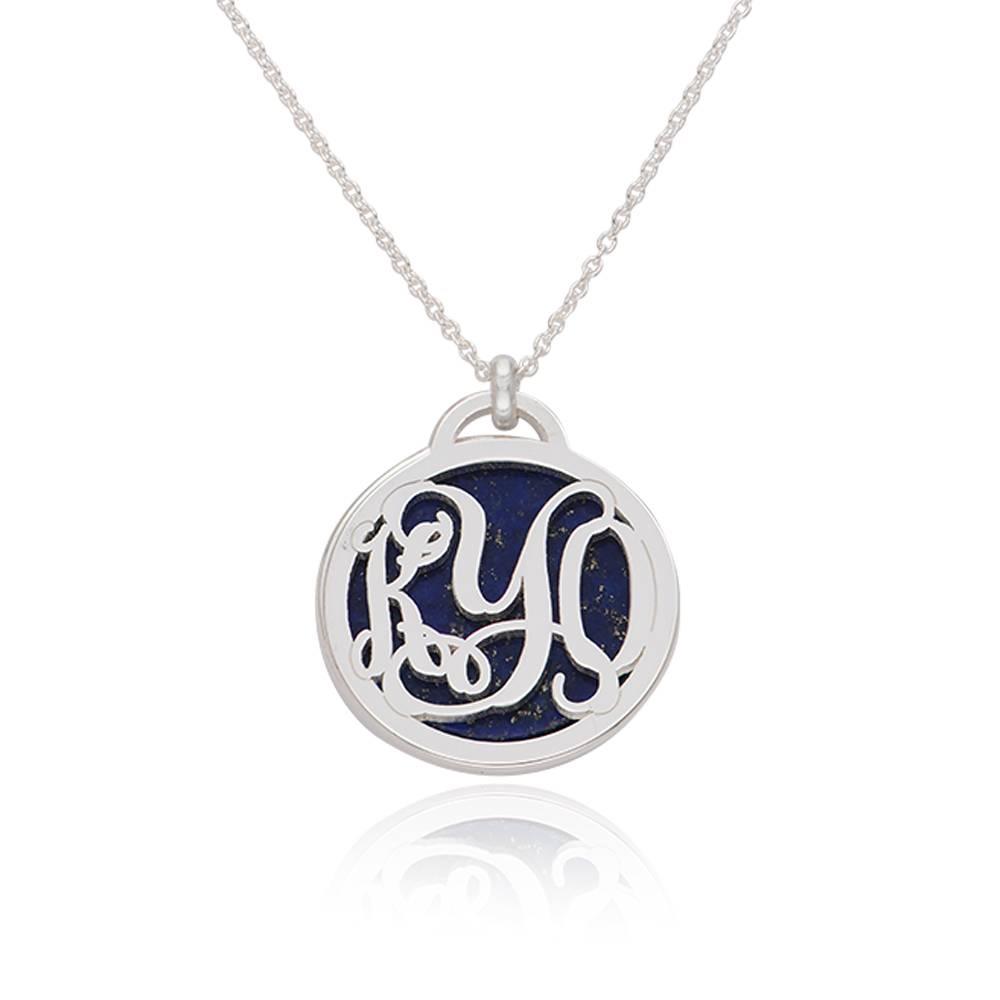 Monogram Necklace With Semi-Precious Stone in Sterling Silver