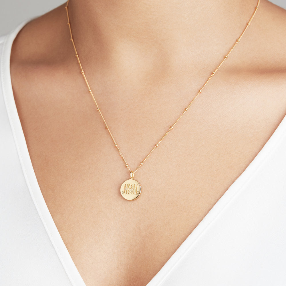 Gold Large Engraved Disc Necklace