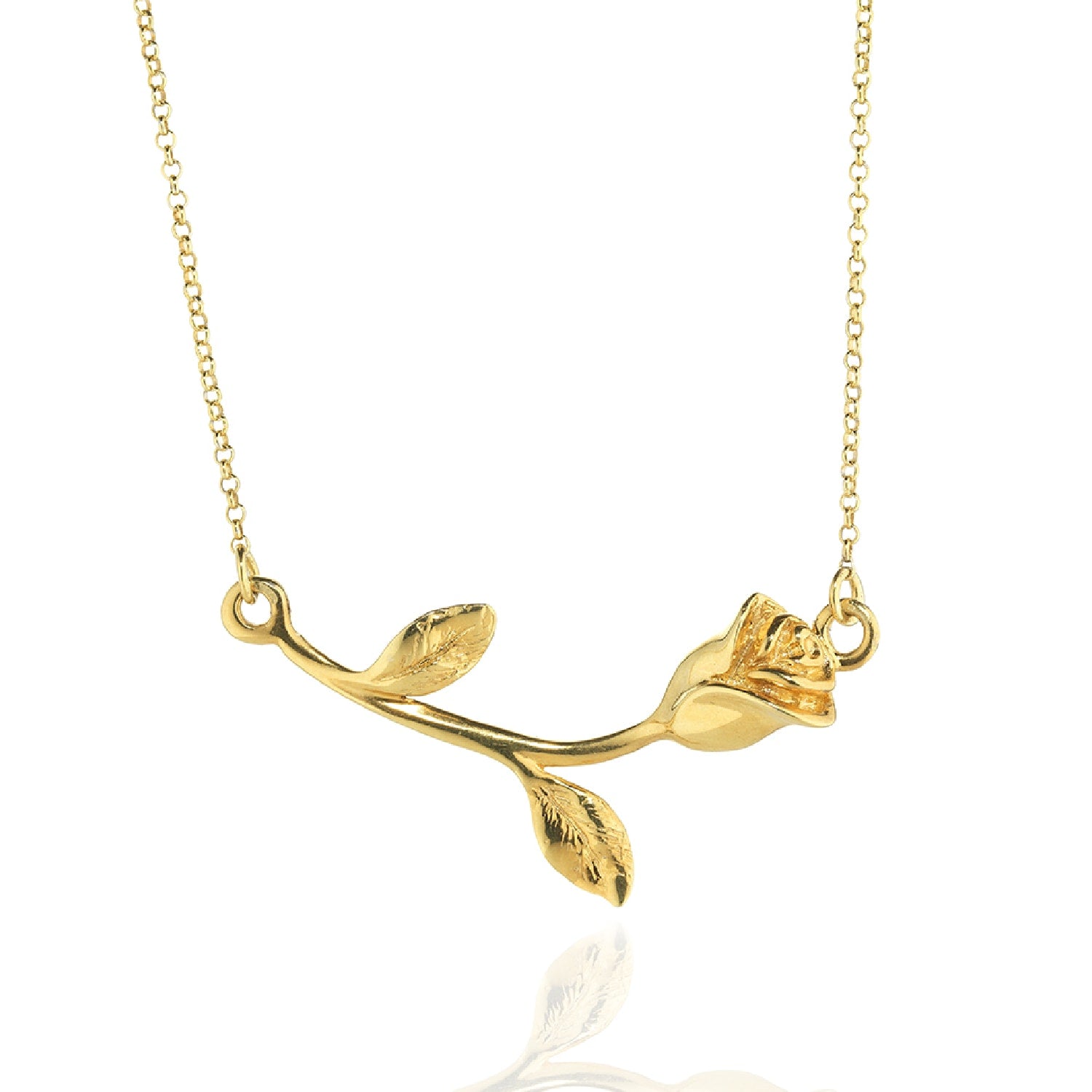 Gold-Plated Sterling Silver Rose Stem Necklace