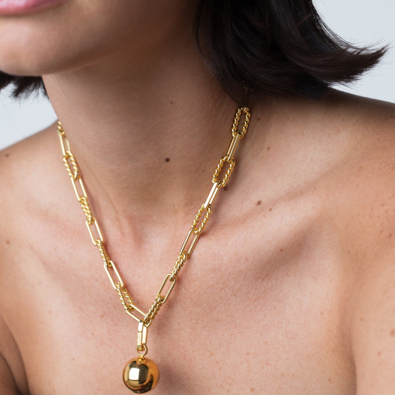 Moon Charm Necklace Statement Modern Large Pendant Adjustable Customizable Gold Link