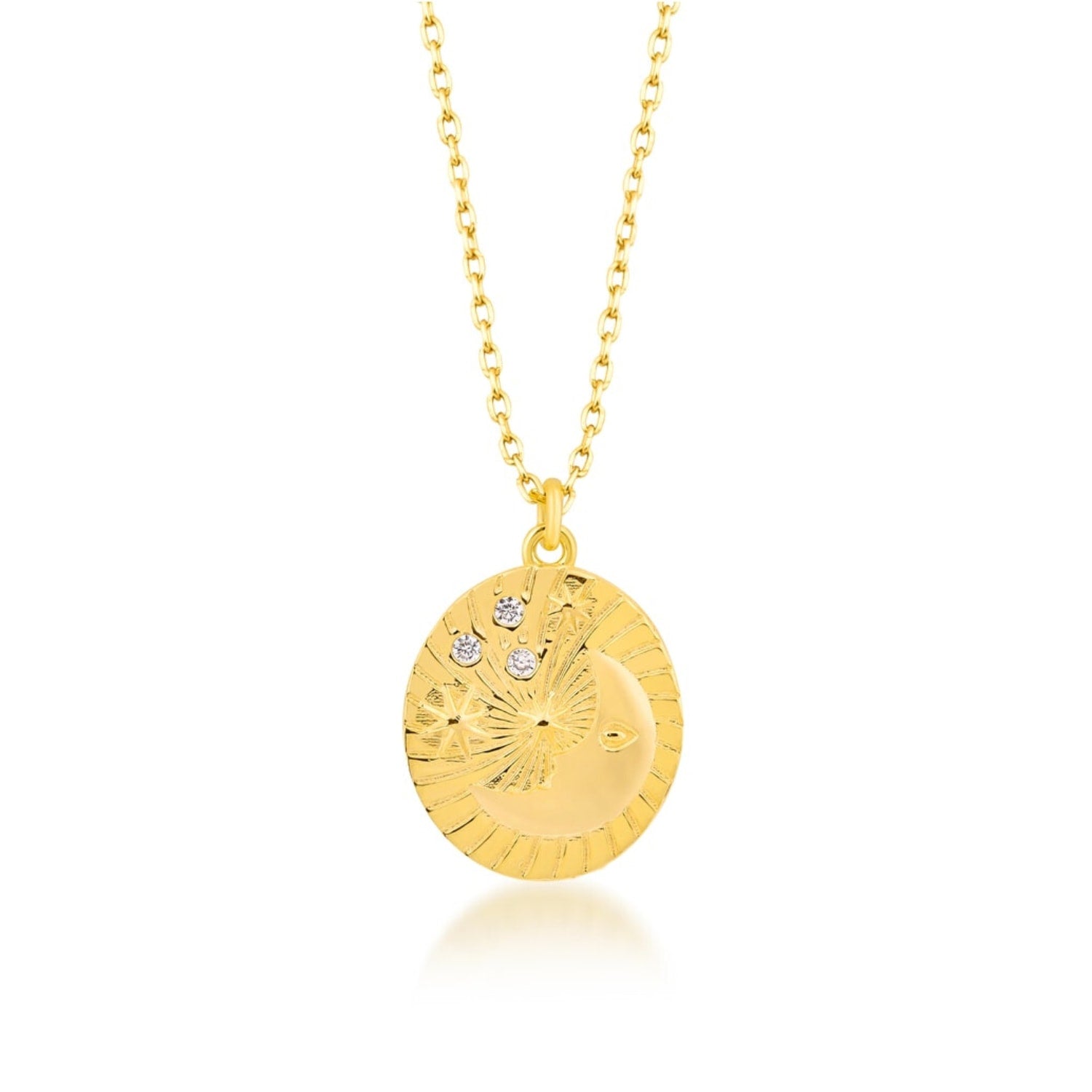 Moon Embossed Silhouette Sterling Silver Medal Necklace - Gold