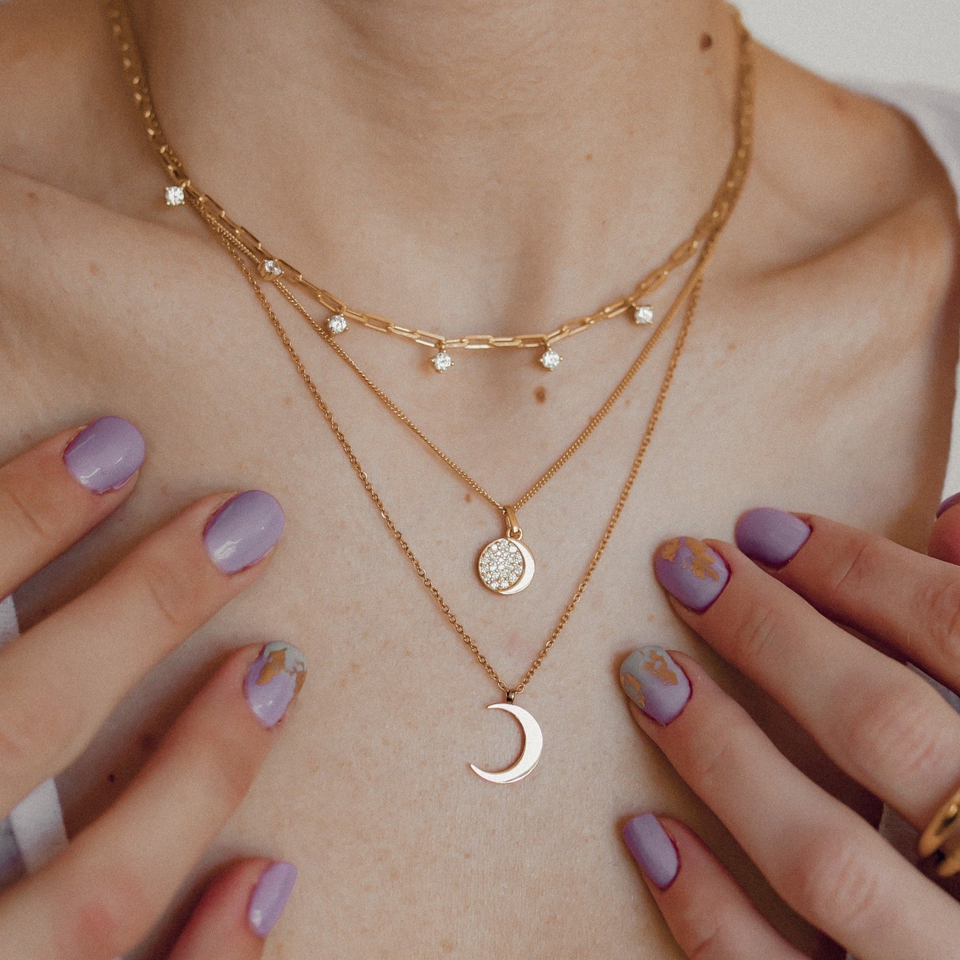 Moon Pendant Sterling Silver Gold