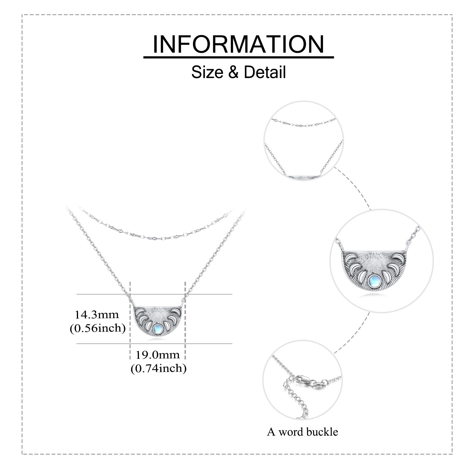 Sterling Silver Moonstone Moon Layered Necklace for Women