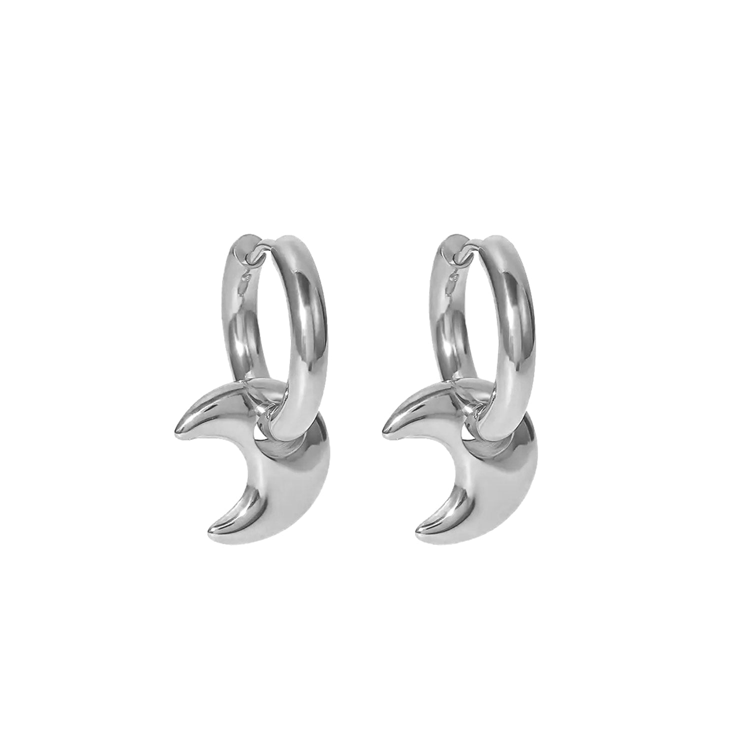 Puffy Moon Silver Charm Earring Hoop Customizable Removable