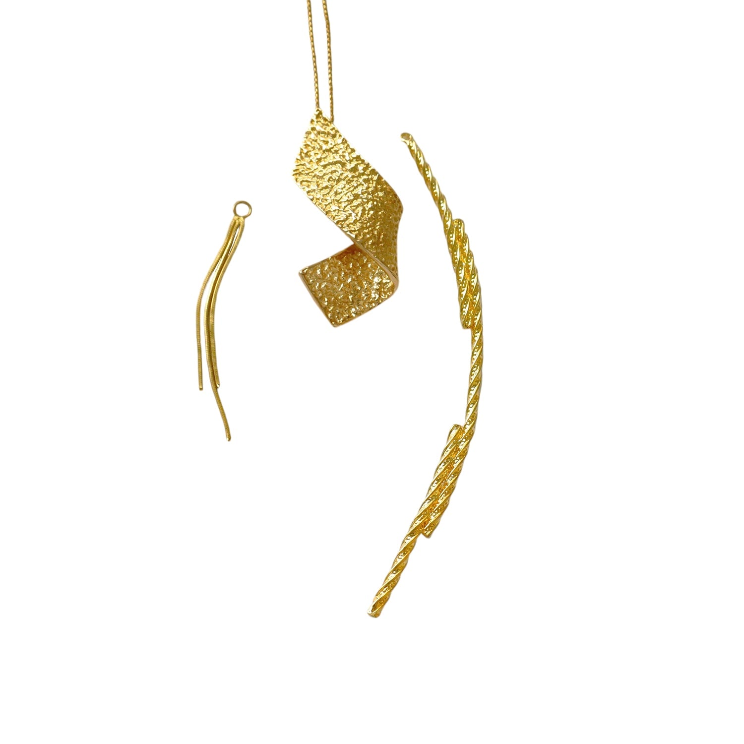 Moon Rock Texture Twisted Pendant With Detachable Charms - Sterling Silver Yellow Gold Plated