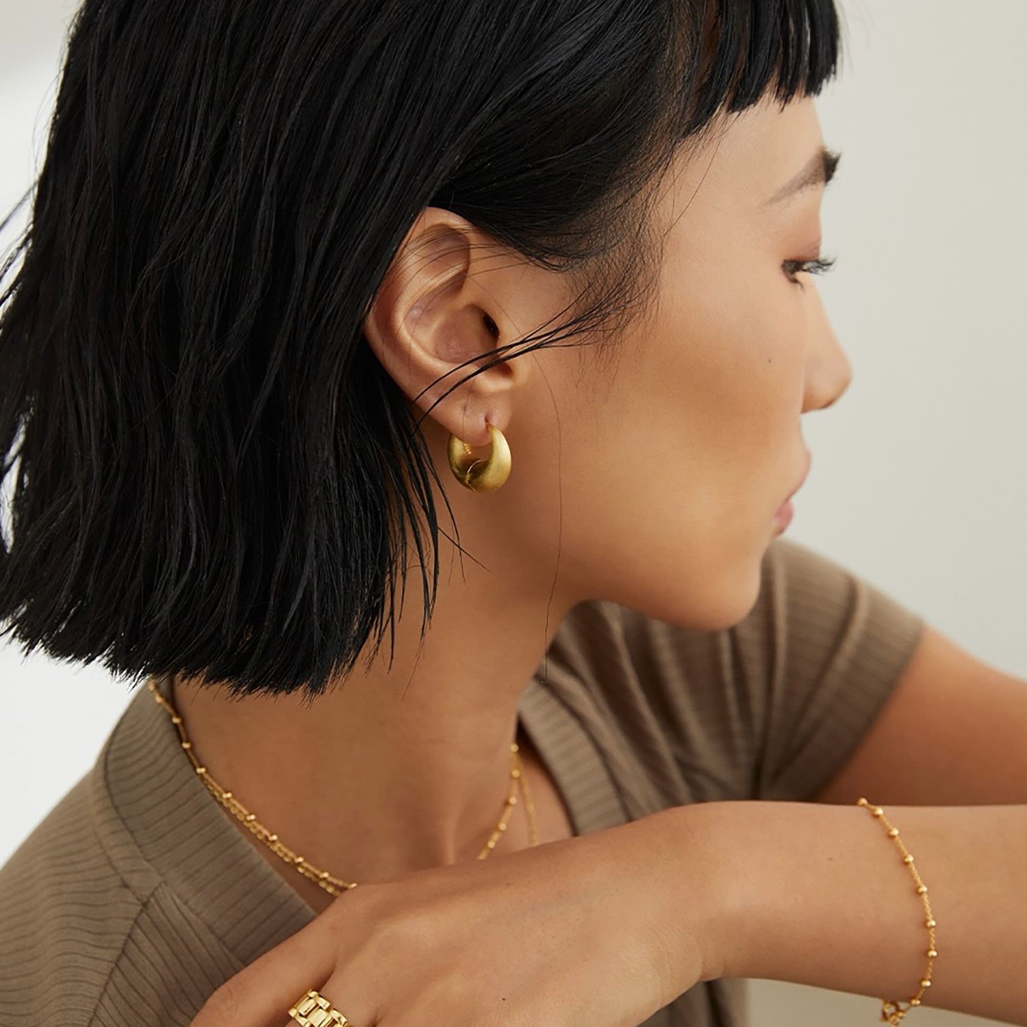 Moon Shape Gold Hoop Earrings