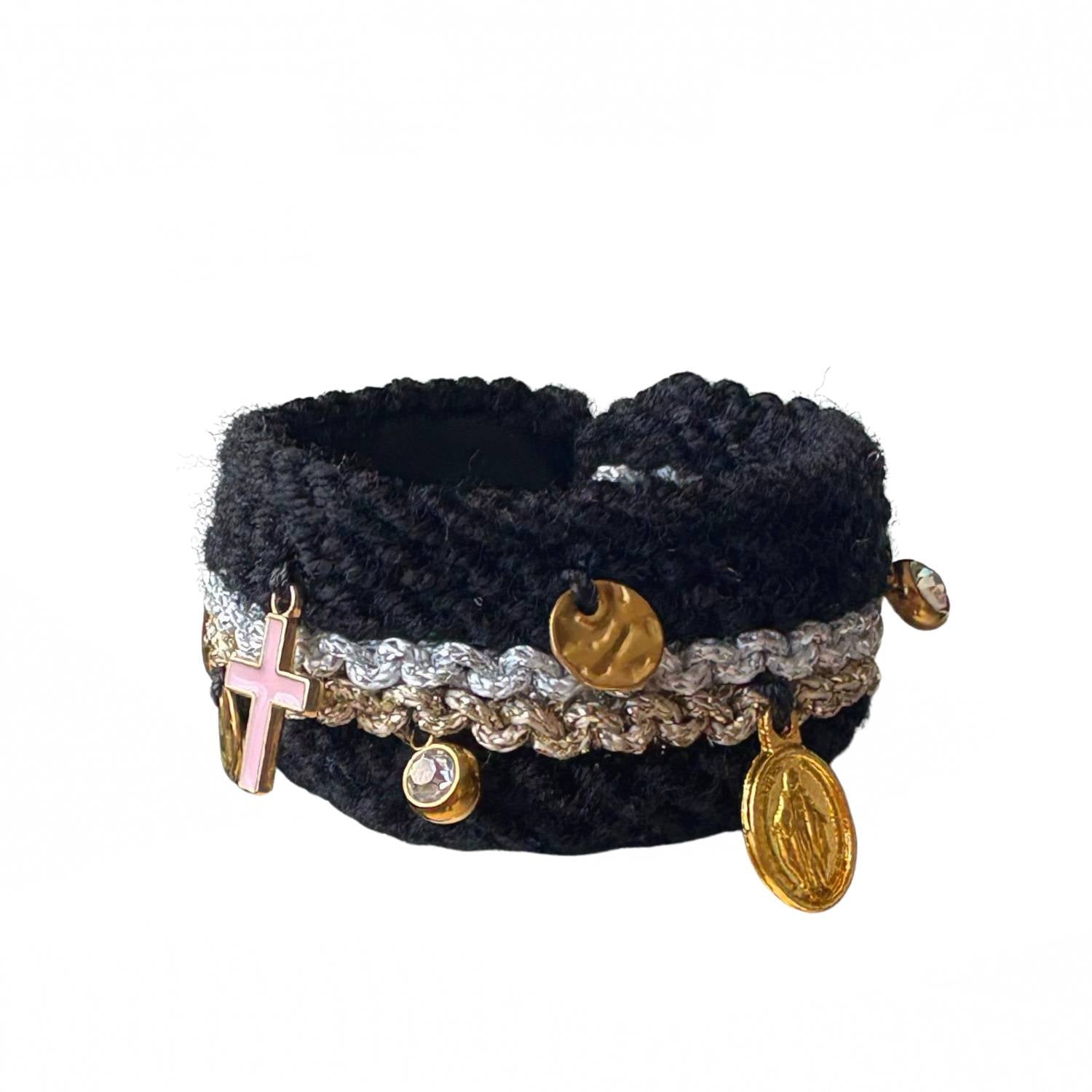 Moonlight Bracelet | Hankdknitted With Charms | Black
