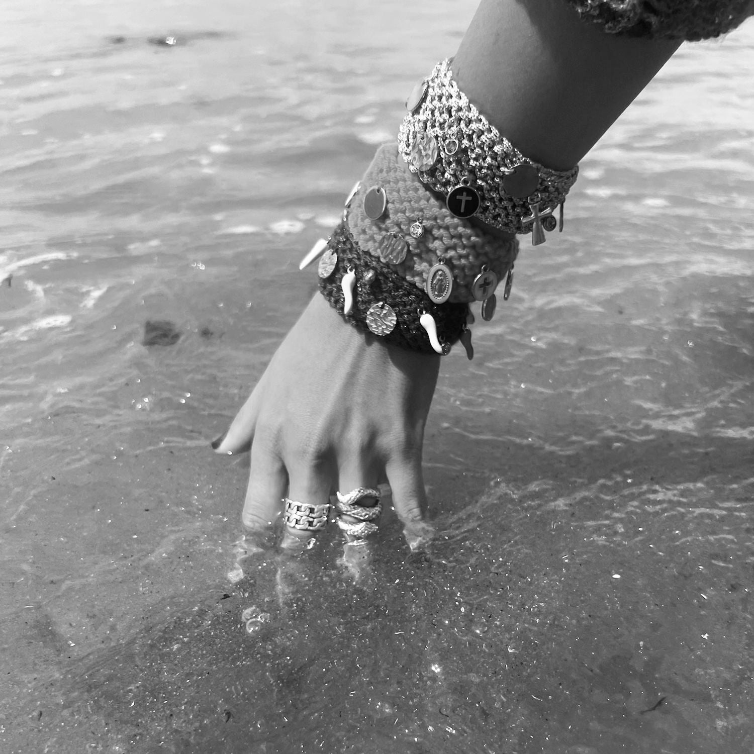 Moonlight Bracelet | Hankdknitted With Charms | Black