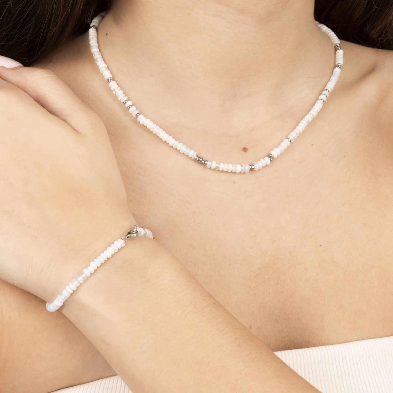 Moonstone Beaded Bracelet In Silver