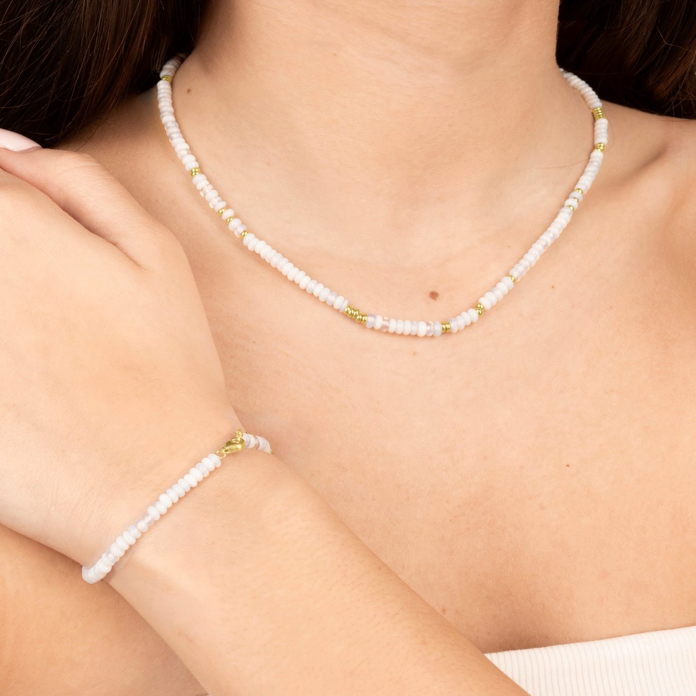 Moonstone Beaded Necklace In Gold