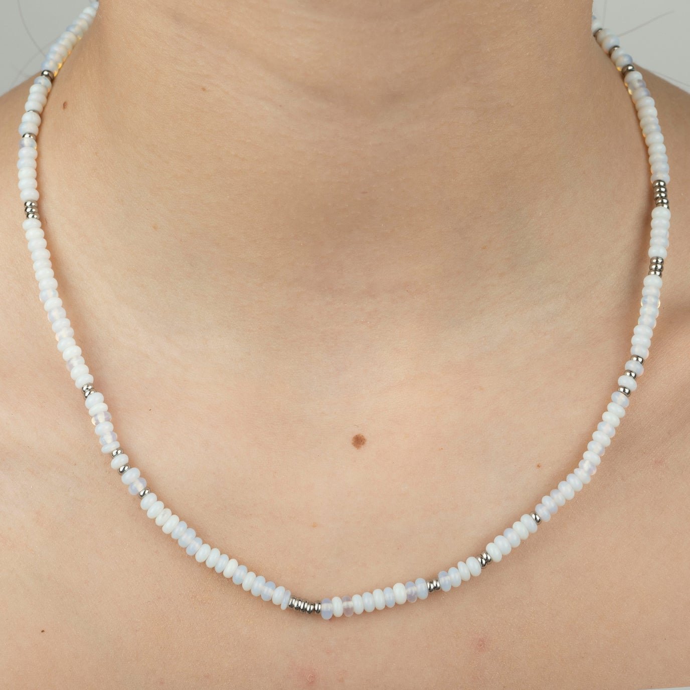 Moonstone Beaded Necklace In Silver