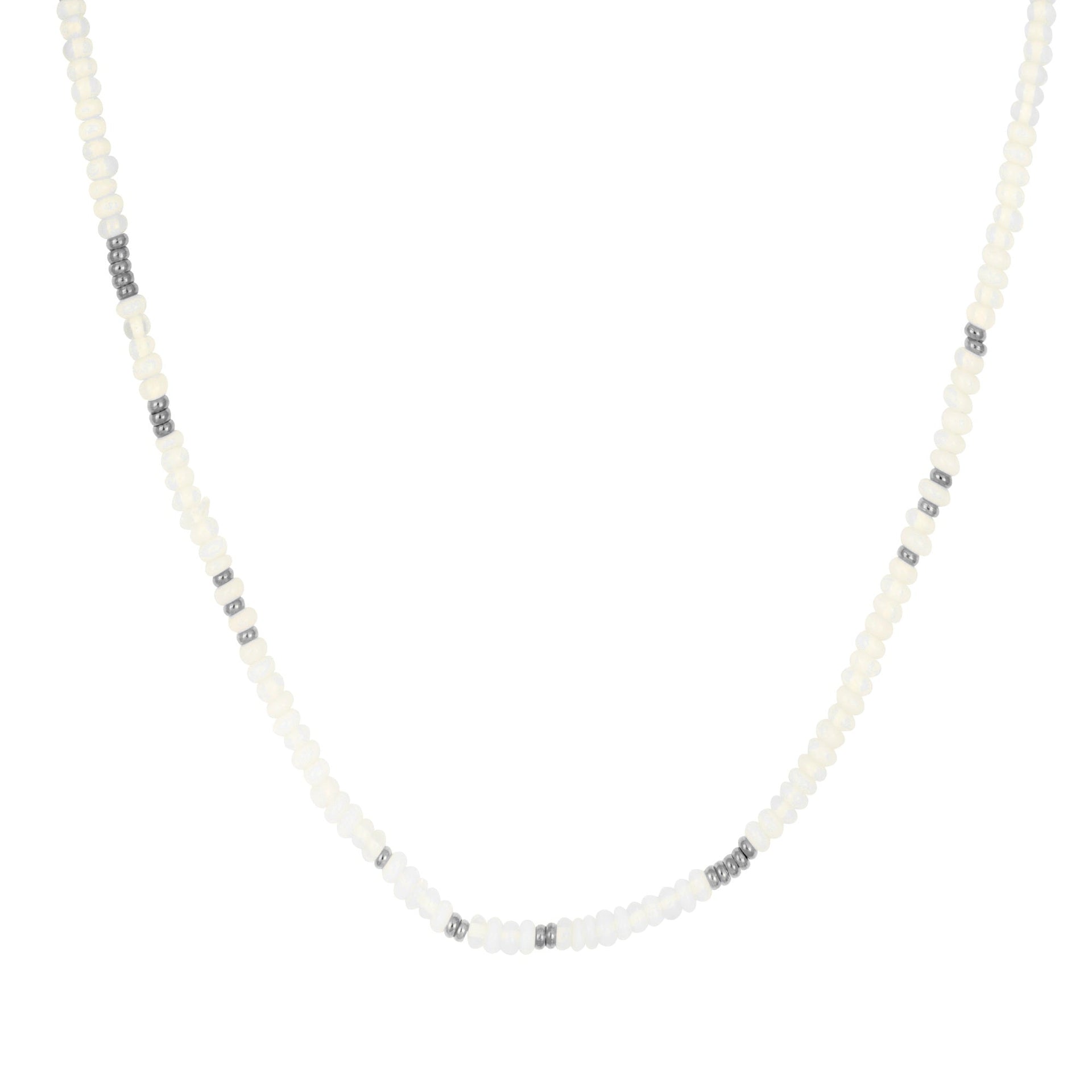 Moonstone Beaded Necklace In Silver
