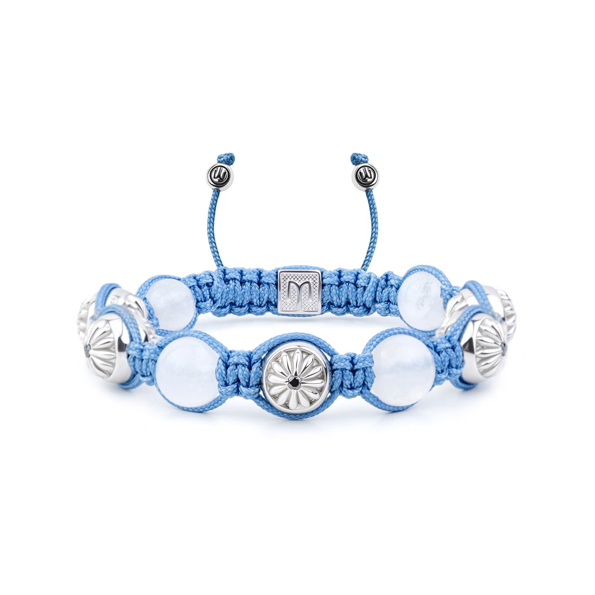 Moonstone Bracelet With Sky - Blue String & Silver - The Maverick