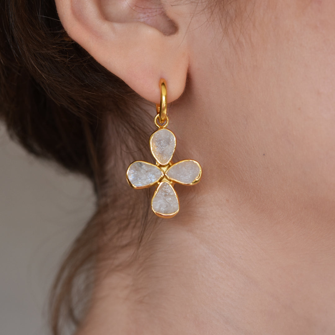 Moonstone Cross Earrings