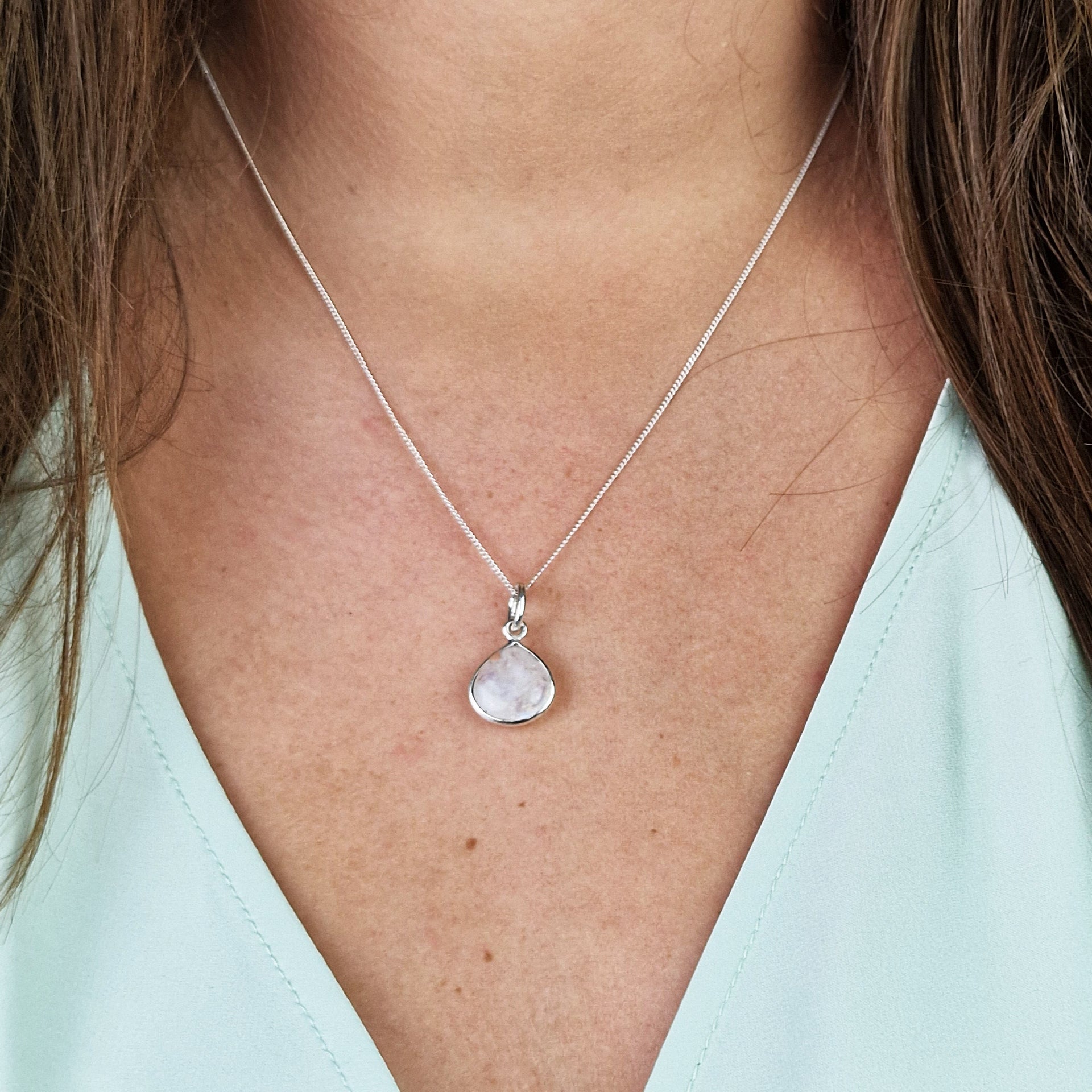 Moonstone June Birthstone Sterling Silver Heart Pendant Charm Necklace