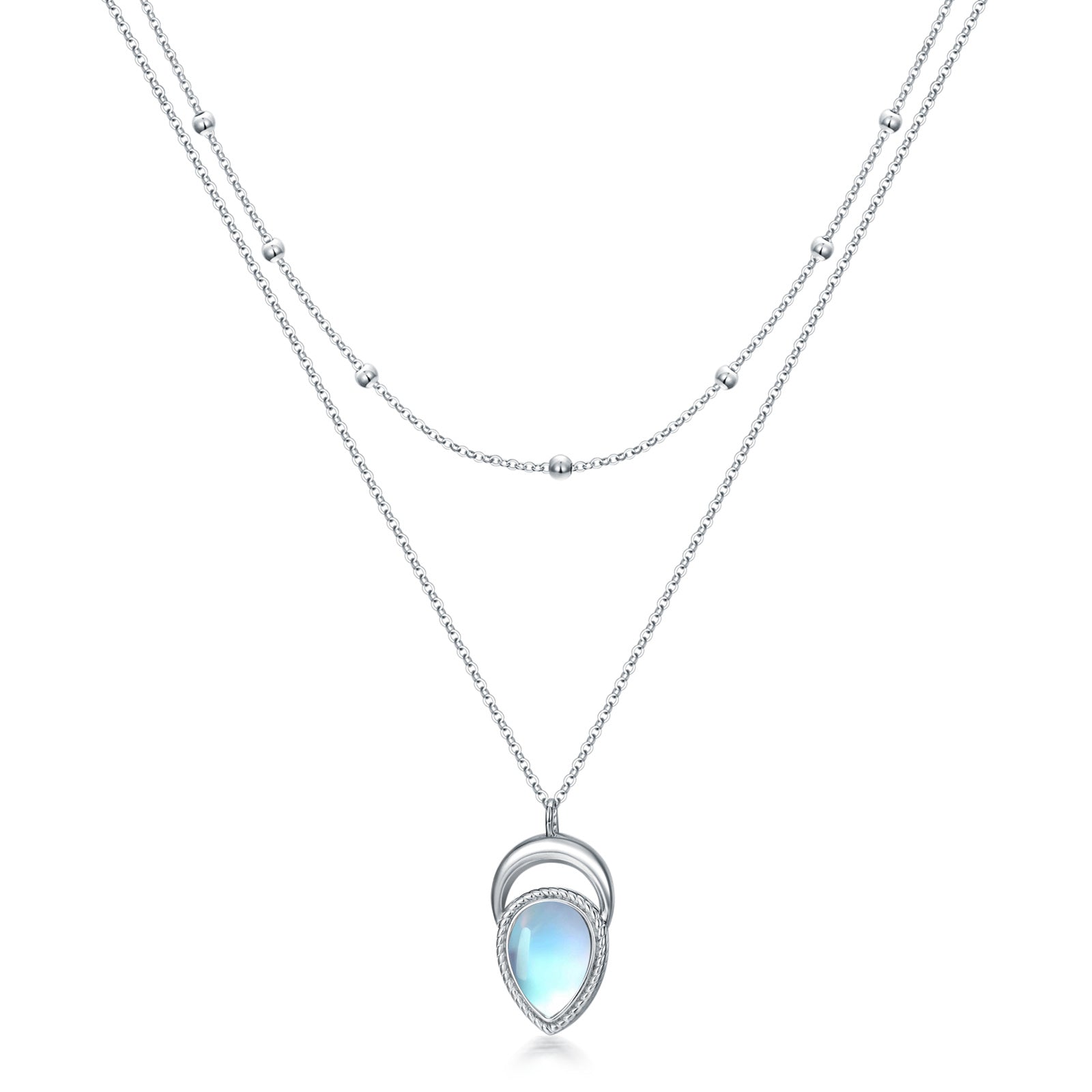 Sterling Silver Moonstone Drop Layered Necklace for Women