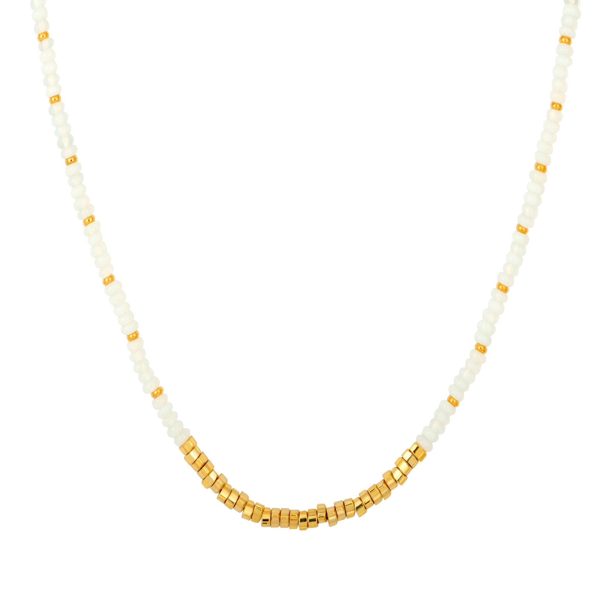 Moonstone Nugget Beaded Necklace In Gold
