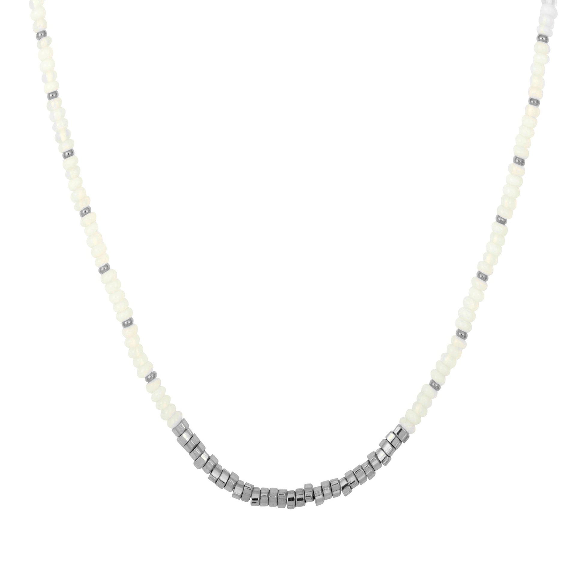 Moonstone Nugget Beaded Necklace In Silver