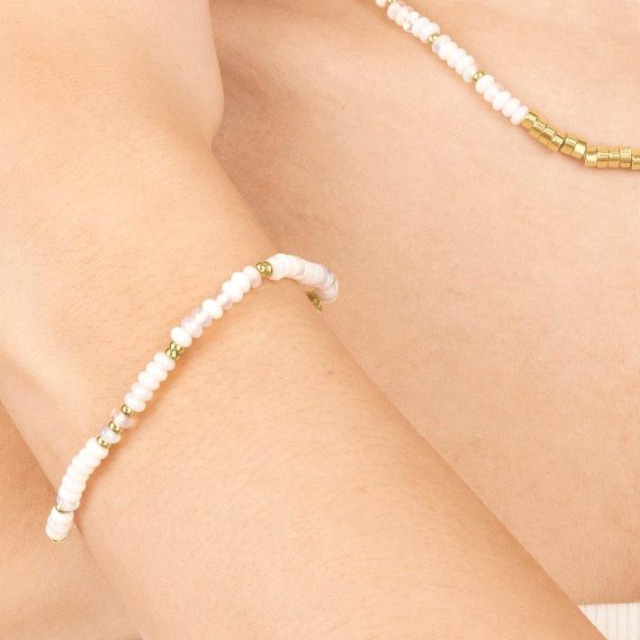 Moonstone Spacer Beaded Bracelet In Gold