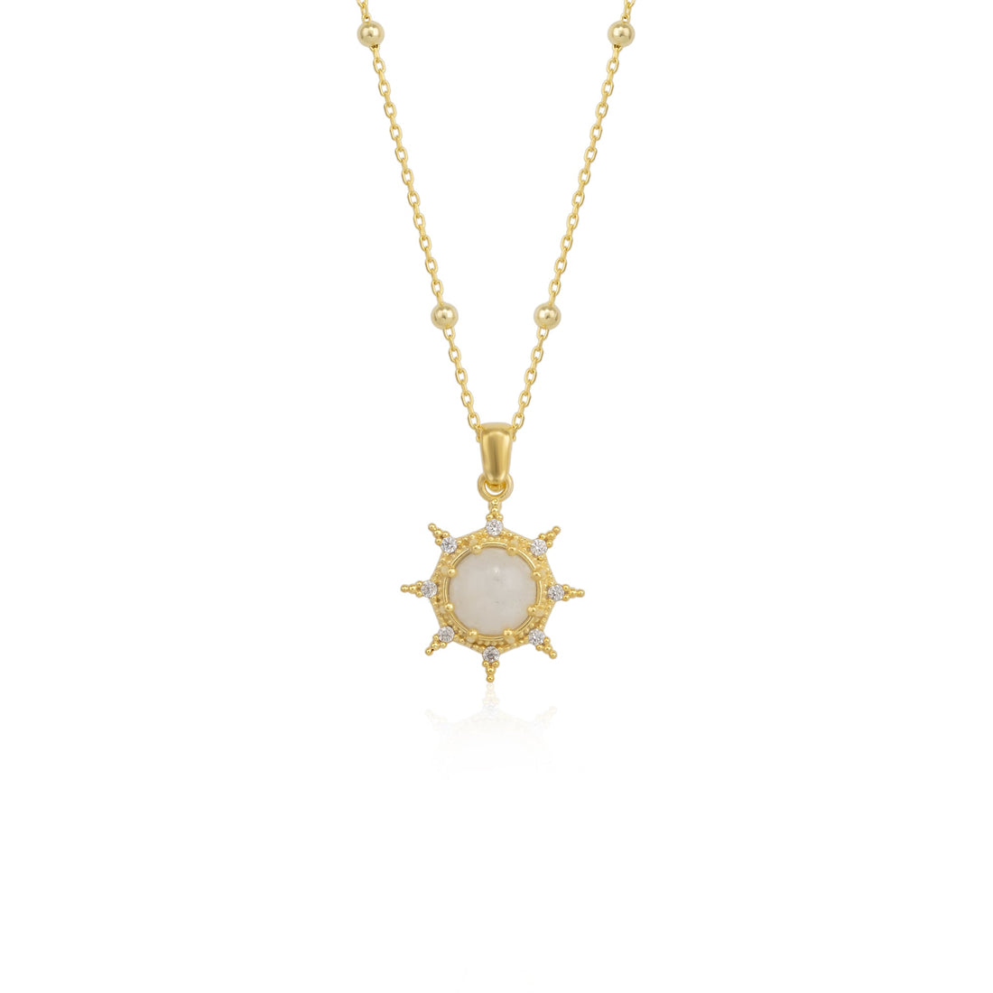 Moonstone Sun Sterling Silver Pendant Necklace Beaded Chain