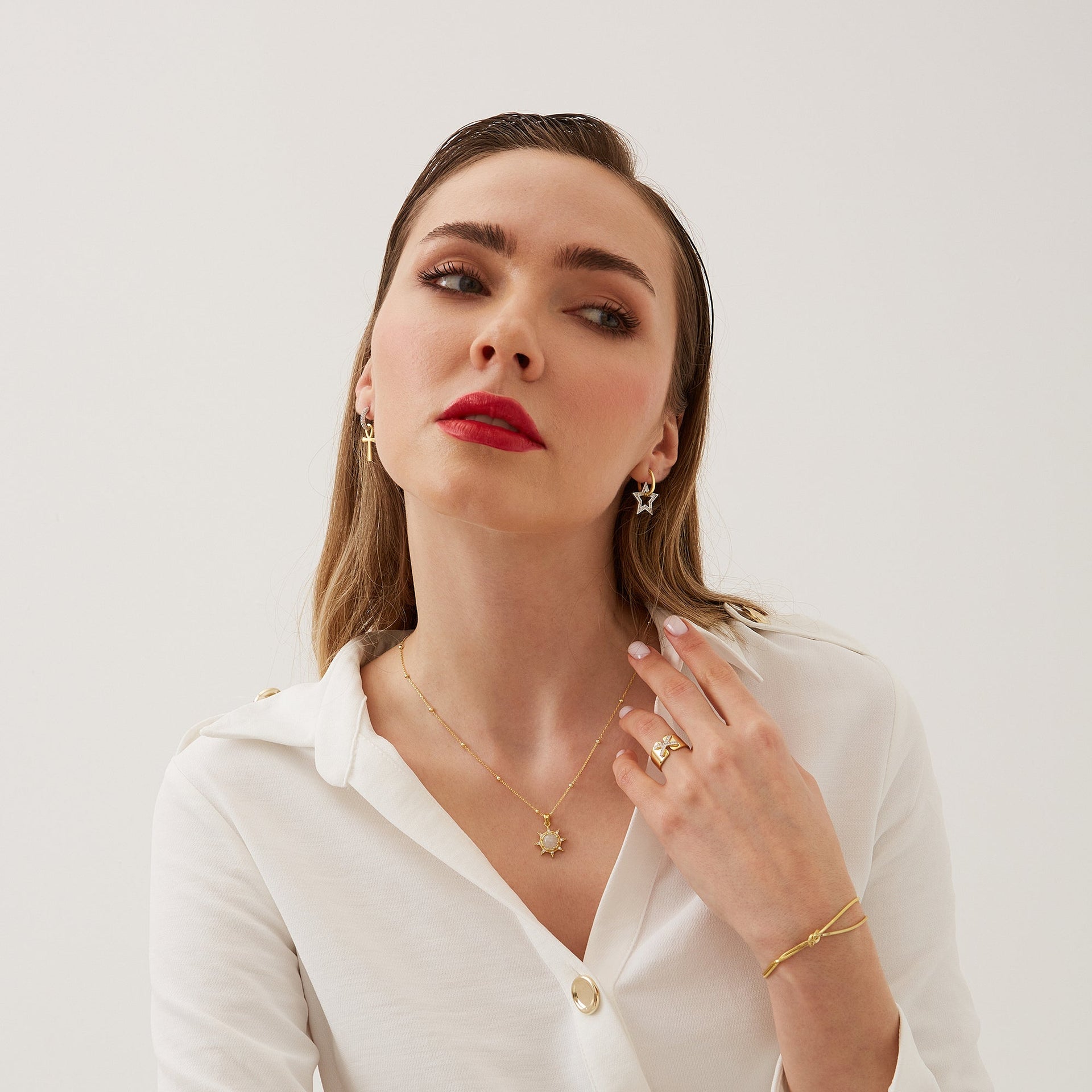 Moonstone Sun Sterling Silver Pendant Necklace Beaded Chain