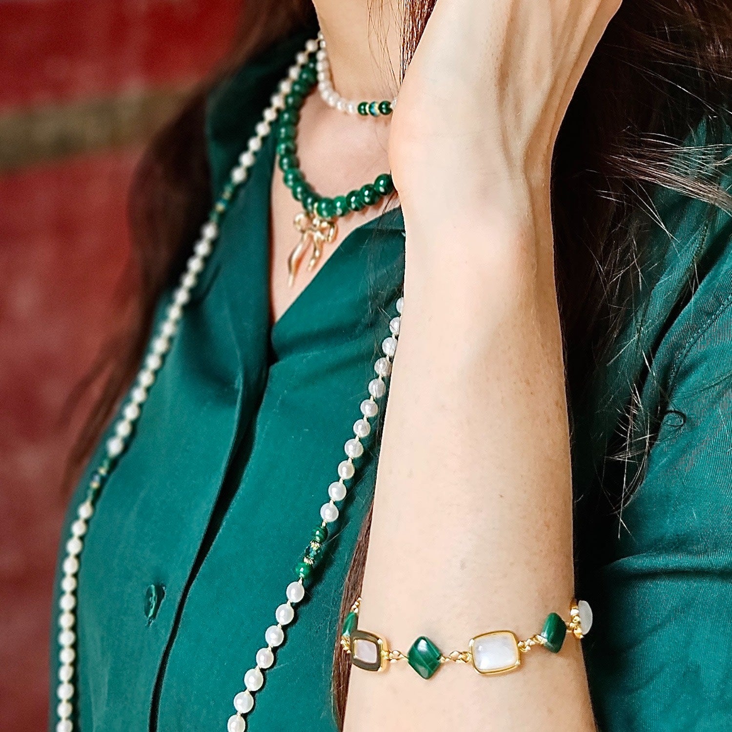 Moonstone With Malachite Gemstone Bracelet