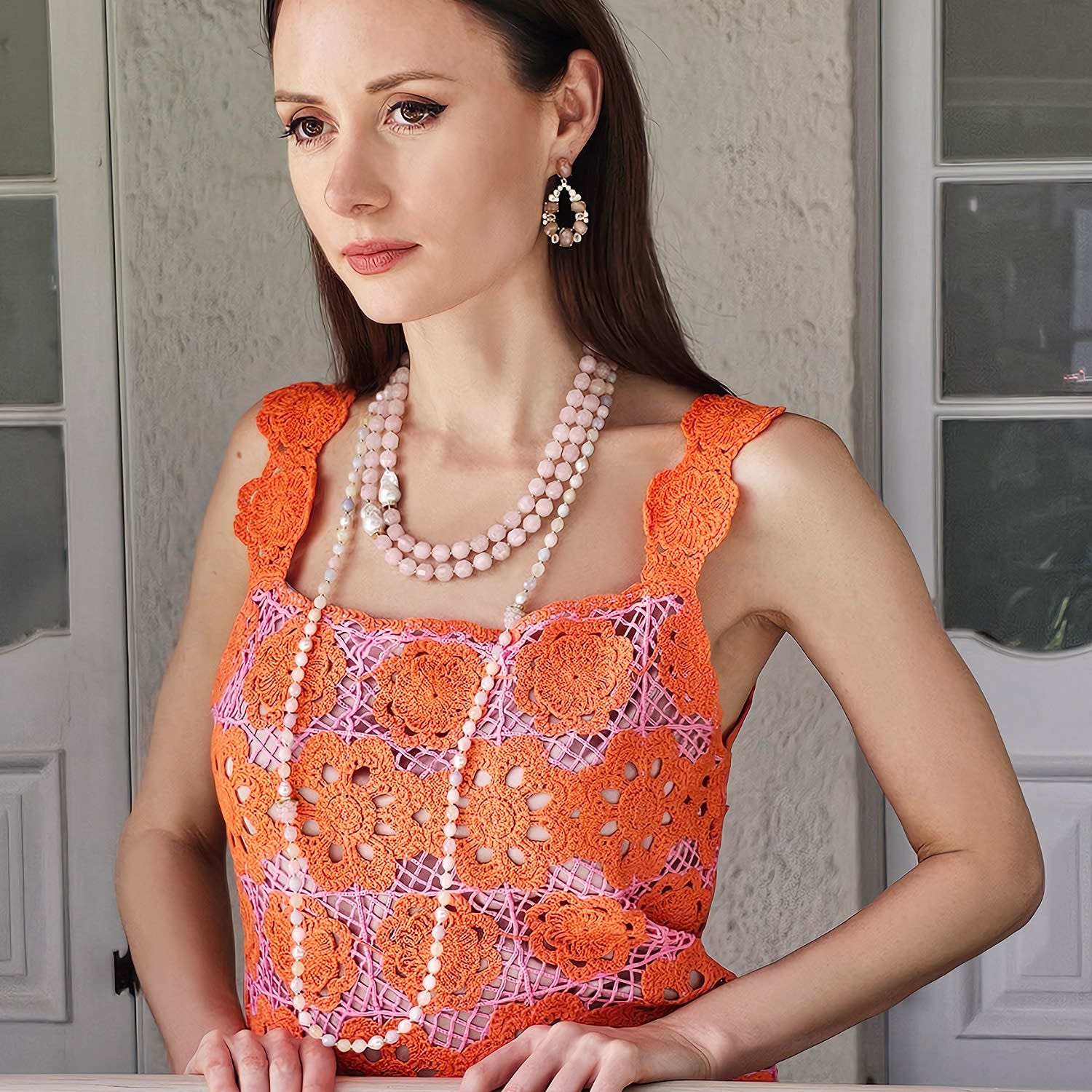 Morganite With Pink Raspberry Long Necklace