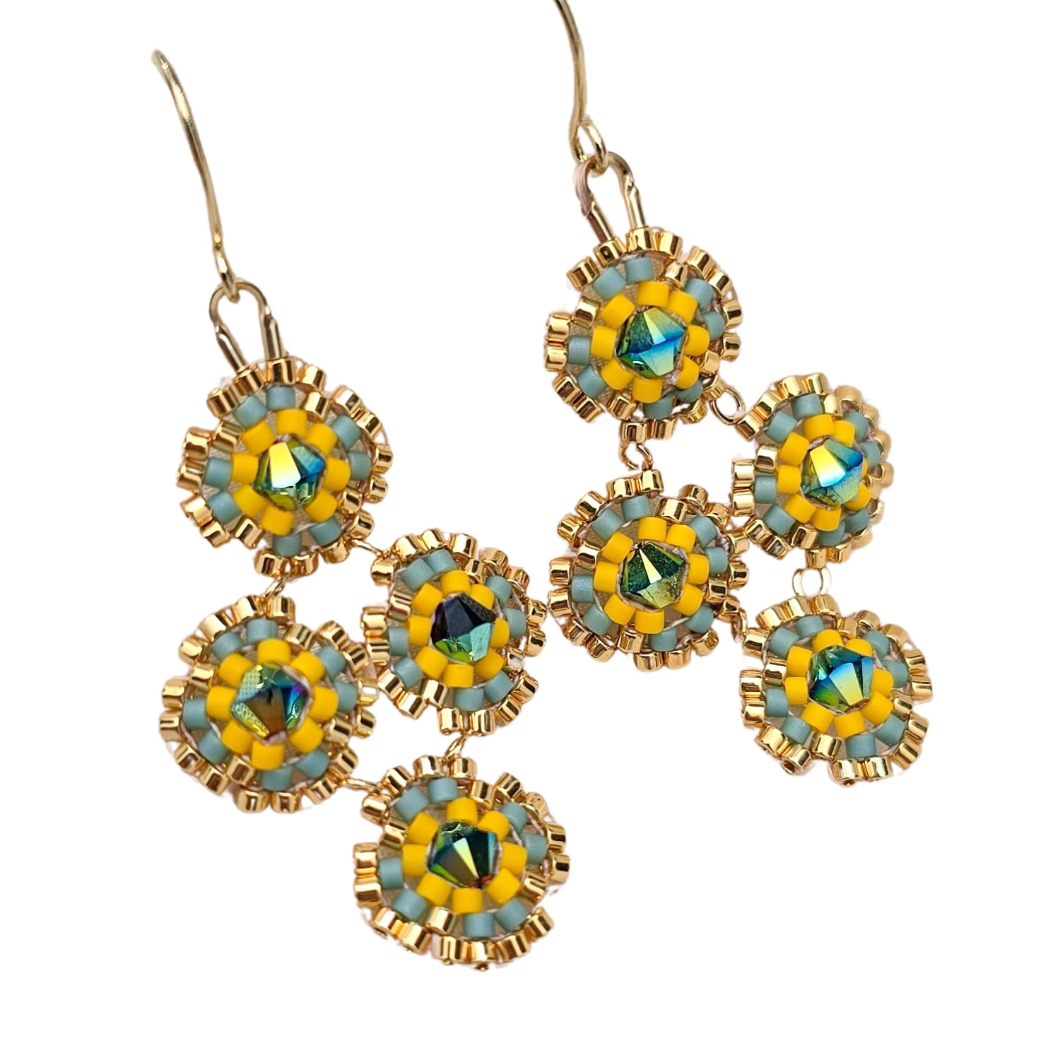 Moringa Yellow Beaded Chandelier Dangle Earrings With Crystals