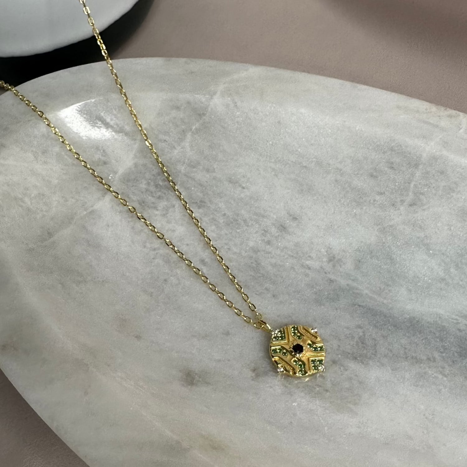 Moroccan Gemstone Pendant Necklace - Gold