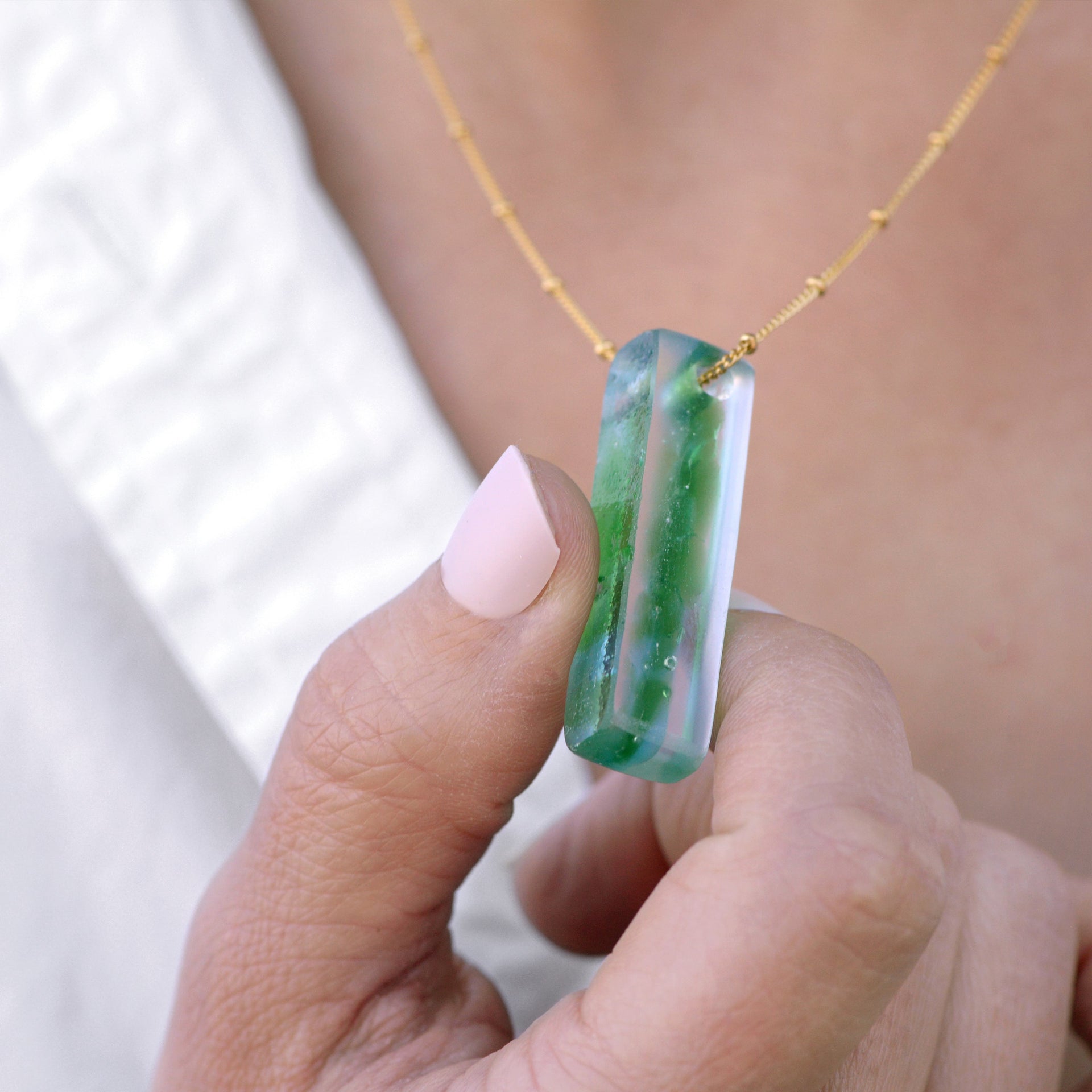 Recycled Glass Mosaic Stiletto Confetti Necklace Gold Fill