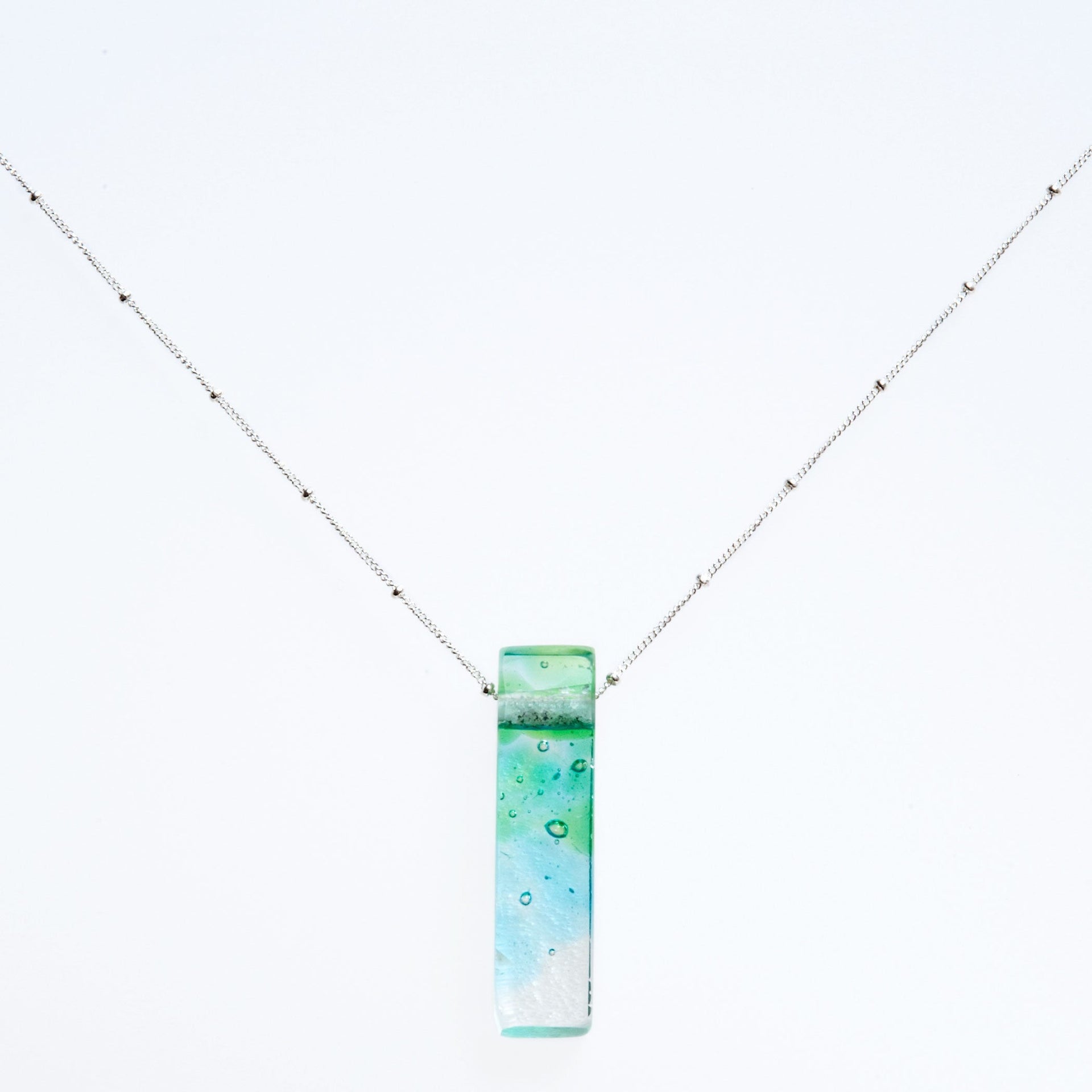 Recycled Glass Mosaic Stiletto Confetti Necklace Sterling Silver